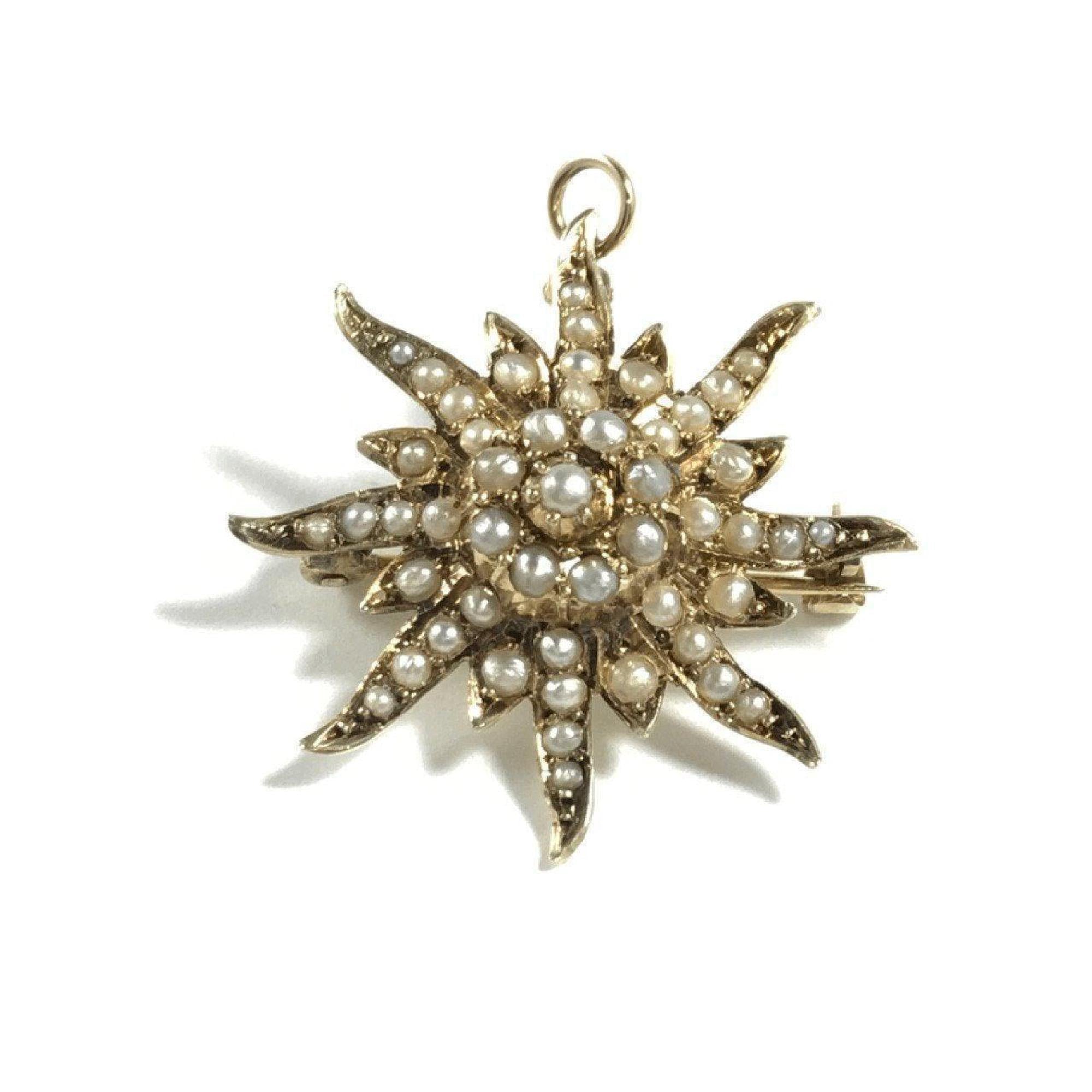 Antique Seed Pearl Start Burst Pendant/Brooch