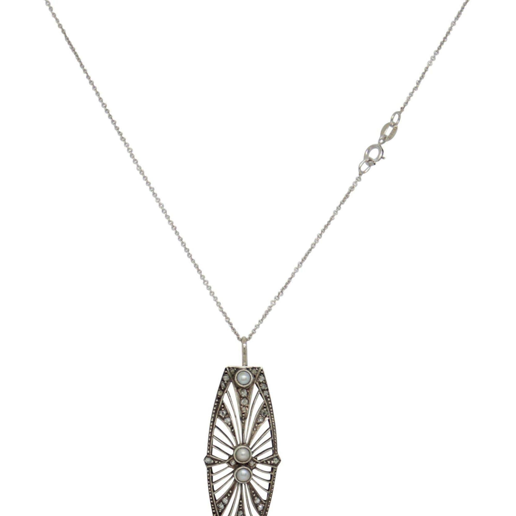 Antique Seed Pearl and Diamond Brooch/Pendant Necklace