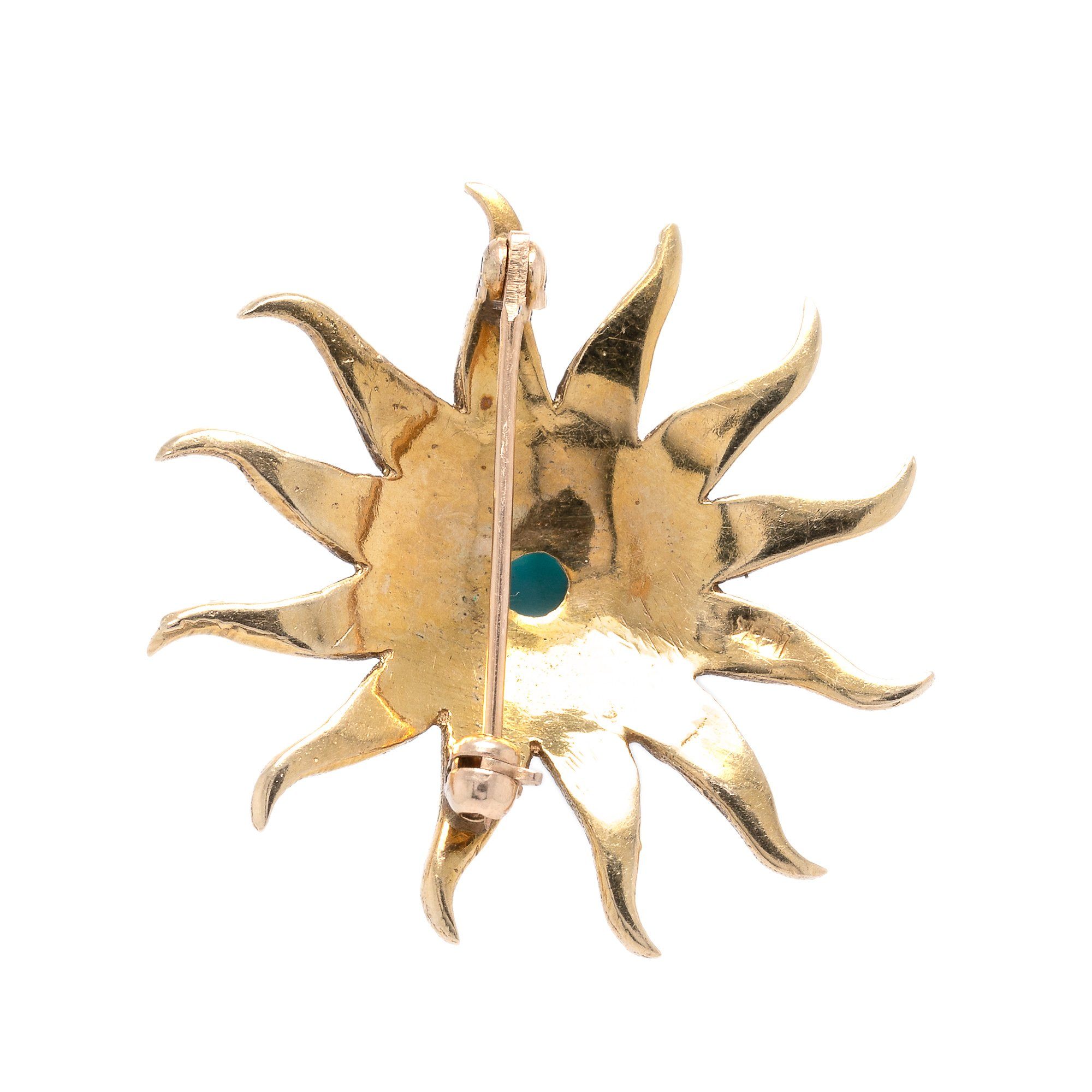 Antique Starburst Brooch with Turquoise & Seed Pearls