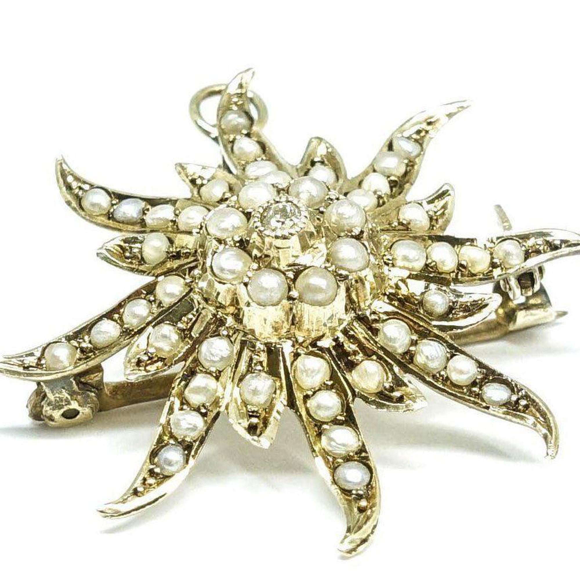 Antique Starburst Seed Pearl Brooch/Pendant