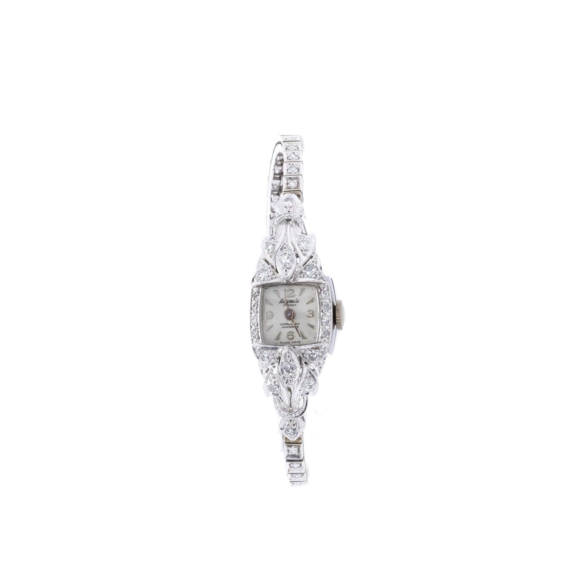 Antique Staromatic Platinum & Diamond Watch
