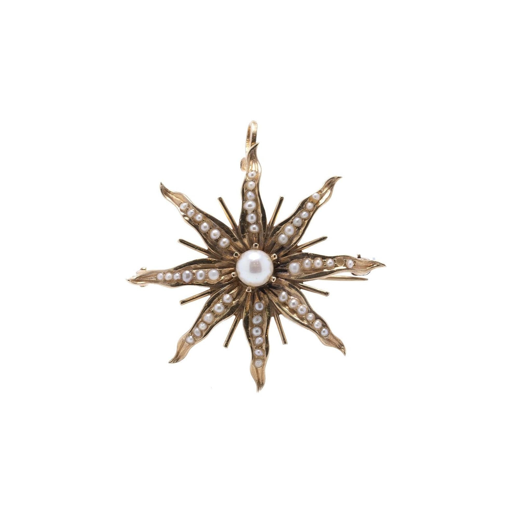 Antique Sunburst Seed Pearl Brooch/Pendant