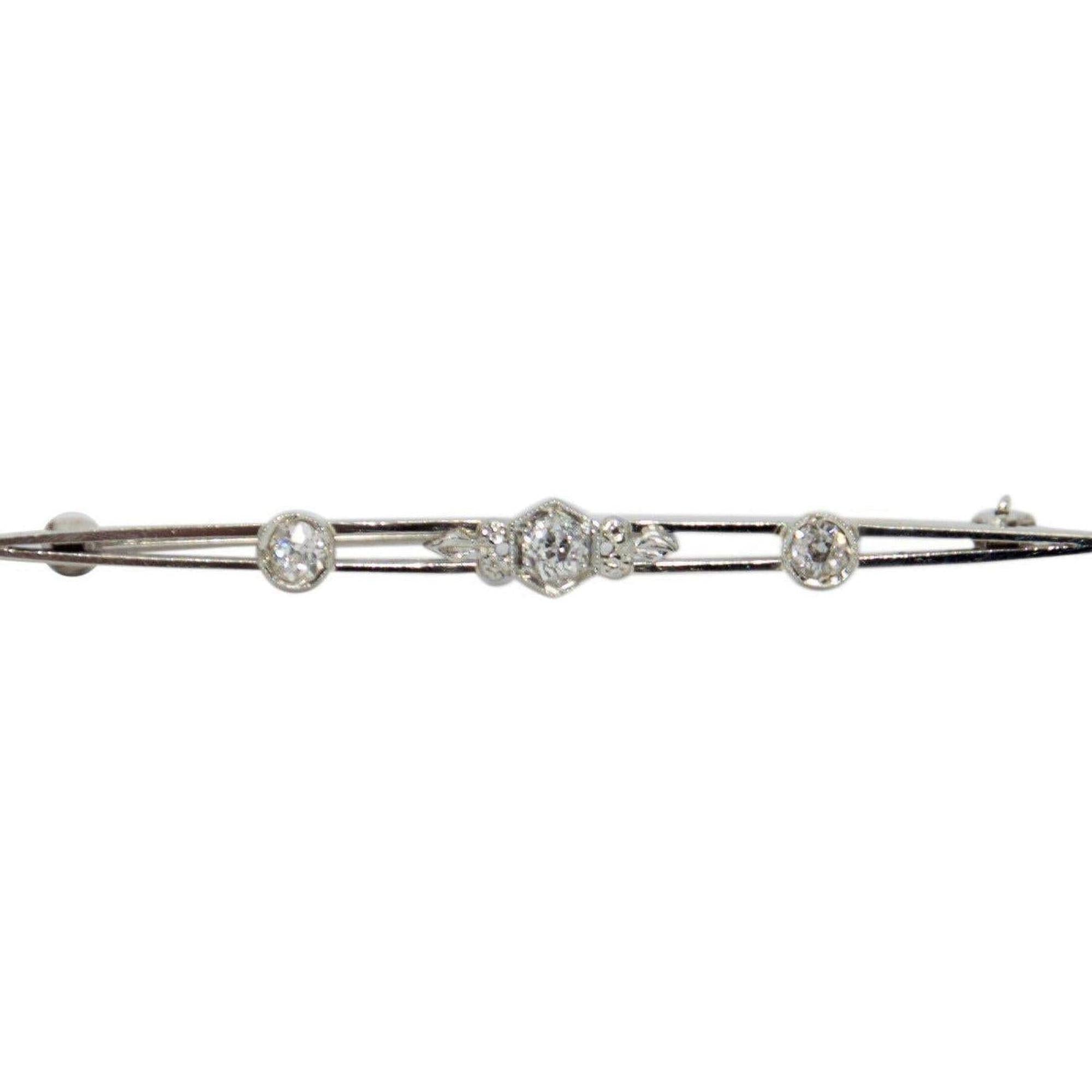Antique Three Diamond Bar Brooch