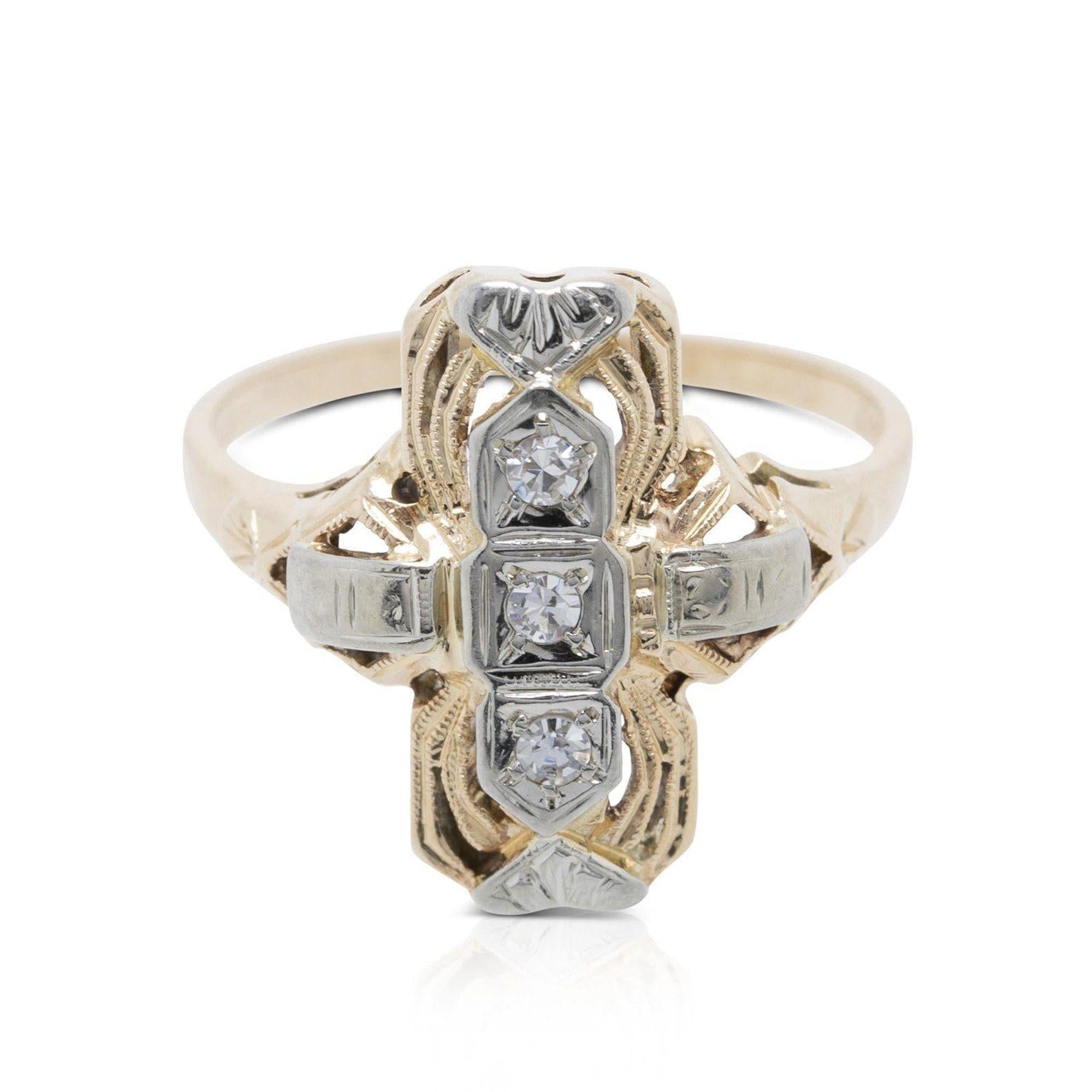 Antique Two-Tone Filigree Diamond Ring