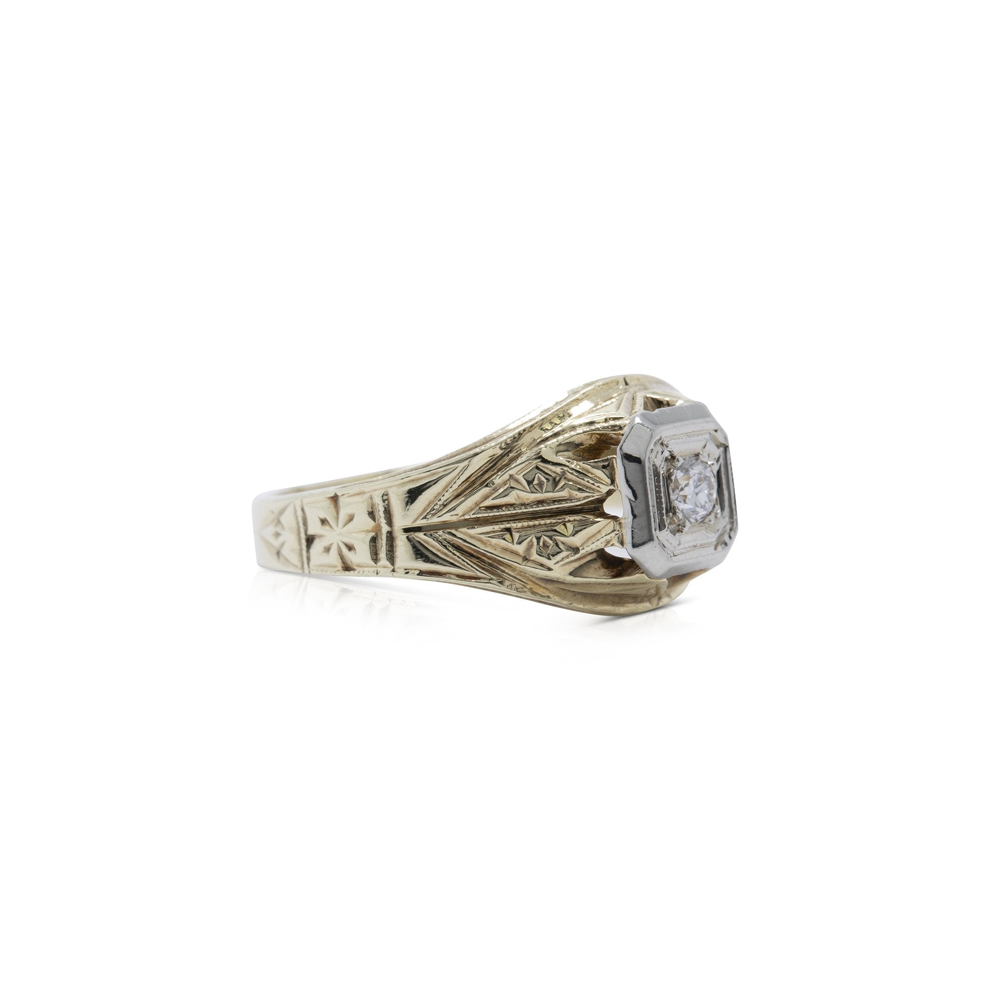 Antique Two-Tone Solitaire Diamond Ring