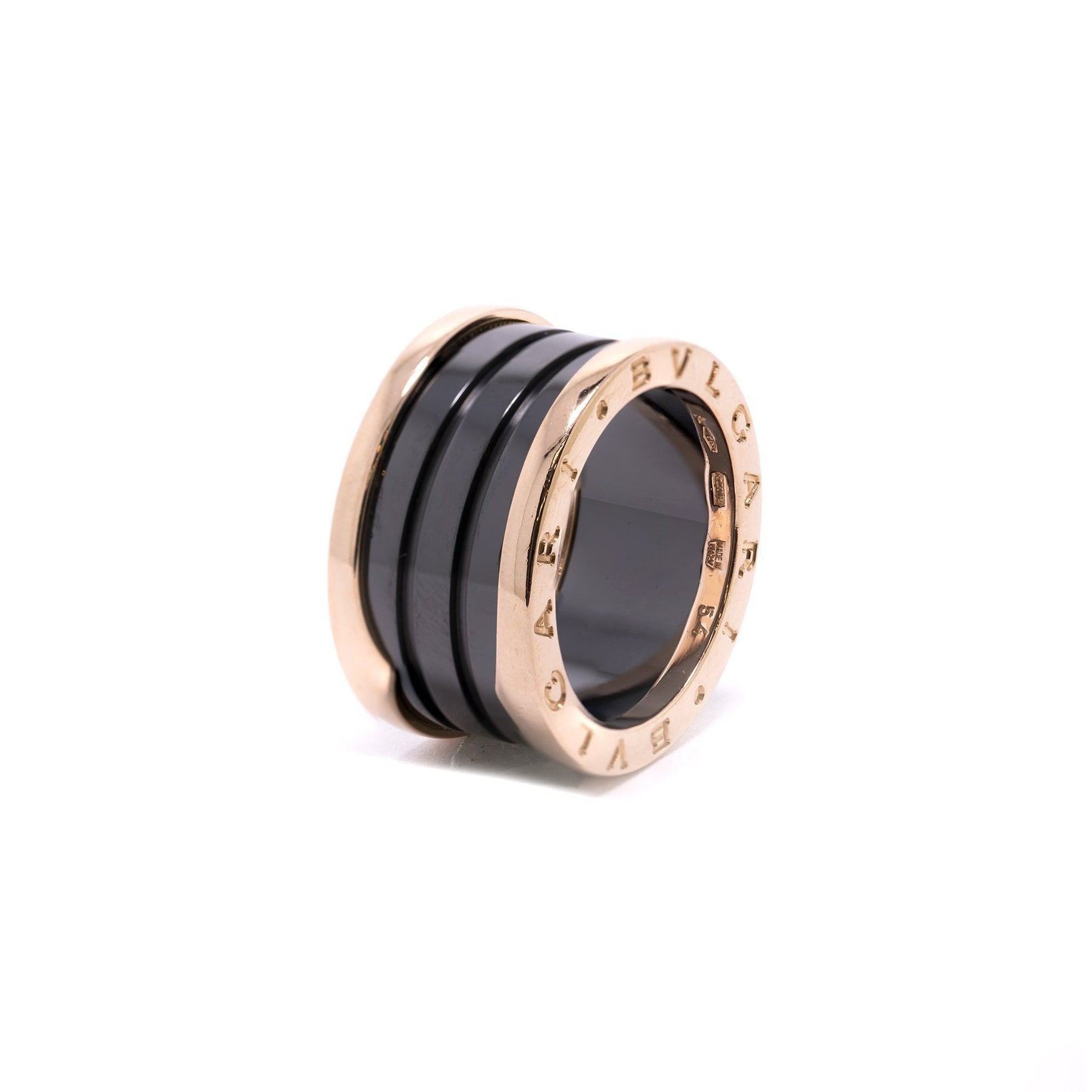 BVLGARI 18k Rose Gold B.Zero1 Black Ceramic Four-Band Ring