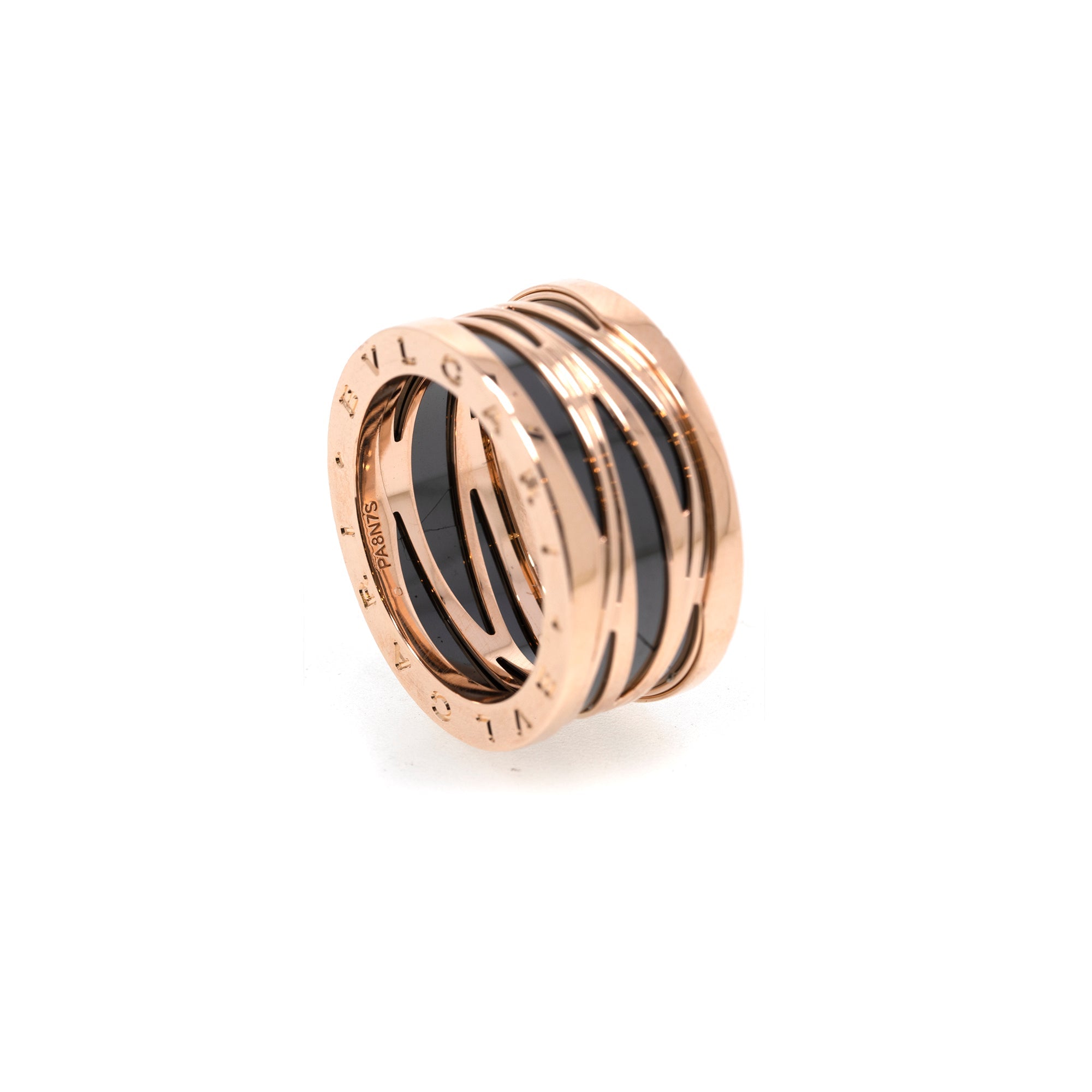BVLGARI 18k Rose Gold B.Zero1 Black Ceramic Four-Band Ring