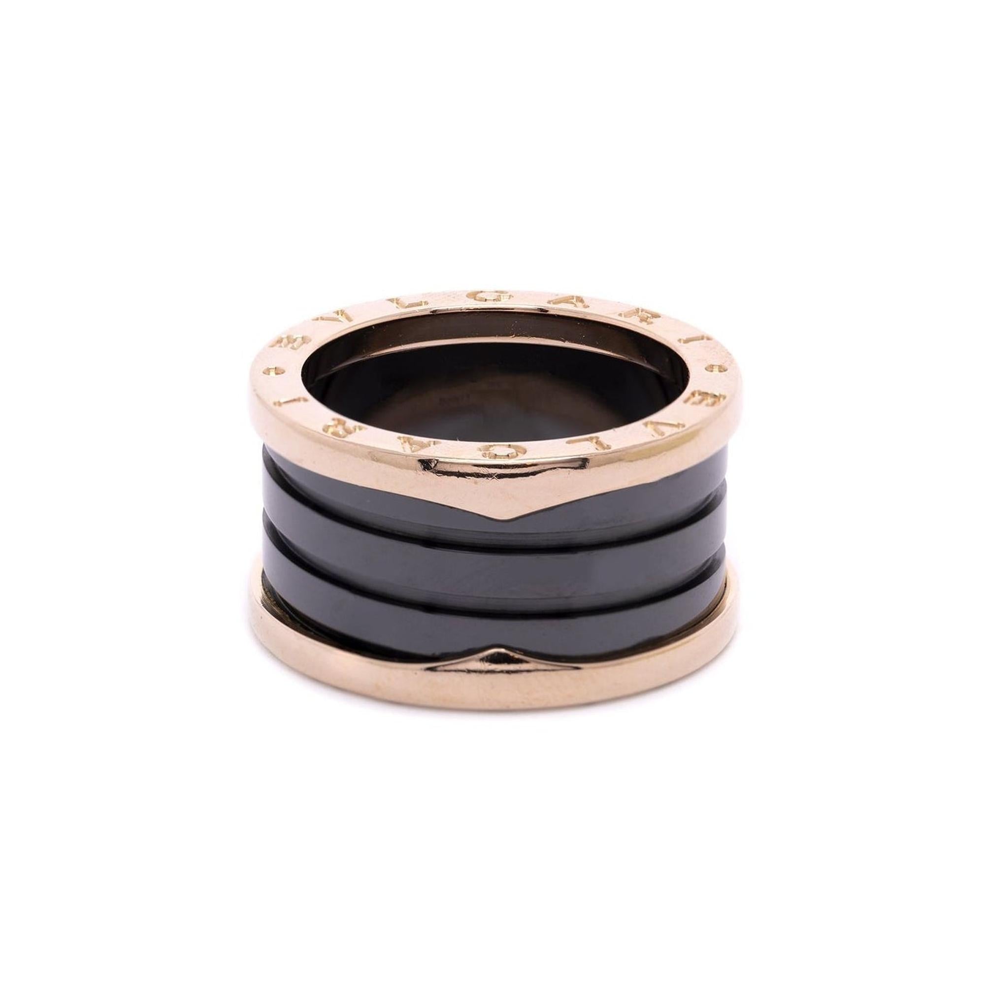 BVLGARI 18k Rose Gold B.Zero1 Black Ceramic Four-Band Ring