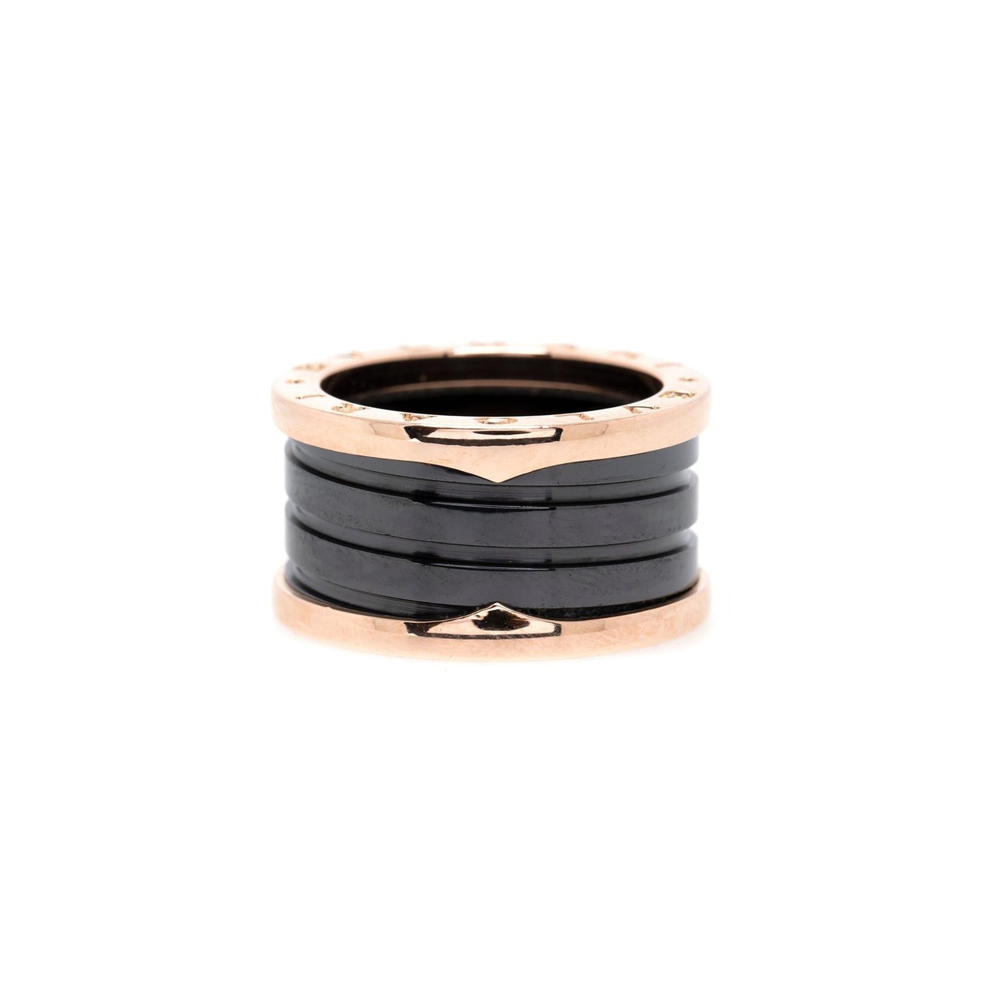BVLGARI 18k Rose Gold B.Zero1 Black Ceramic Four-Band Ring