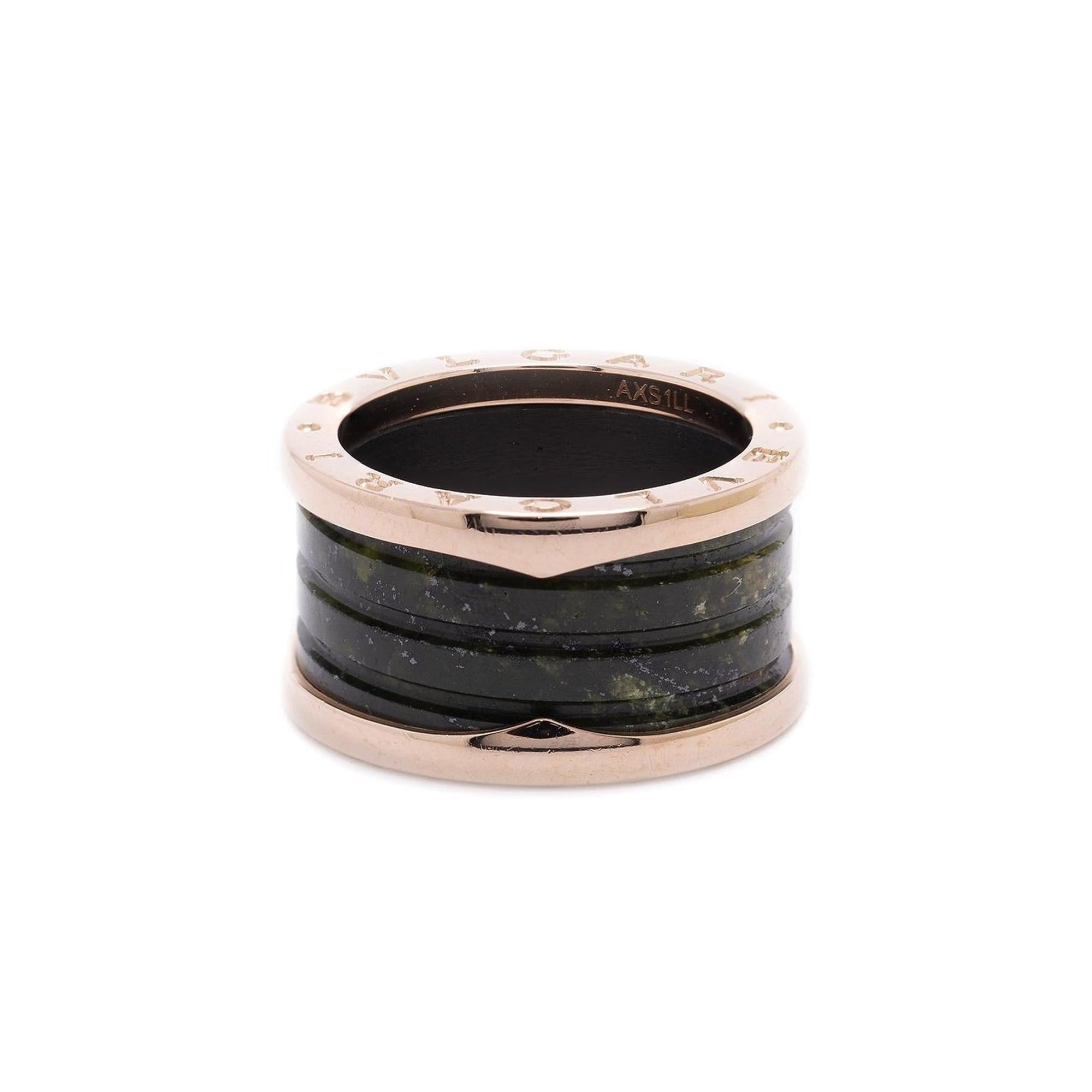 BVLGARI 18k Rose Gold B.Zero1 Green Marble Four-Band Ring
