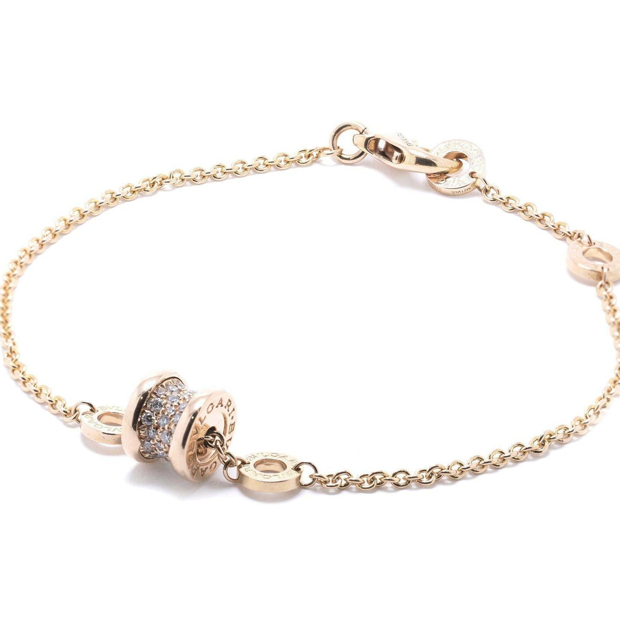 BVLGARI 18k Rose Gold B.Zero1 Pave Diamond Bracelet