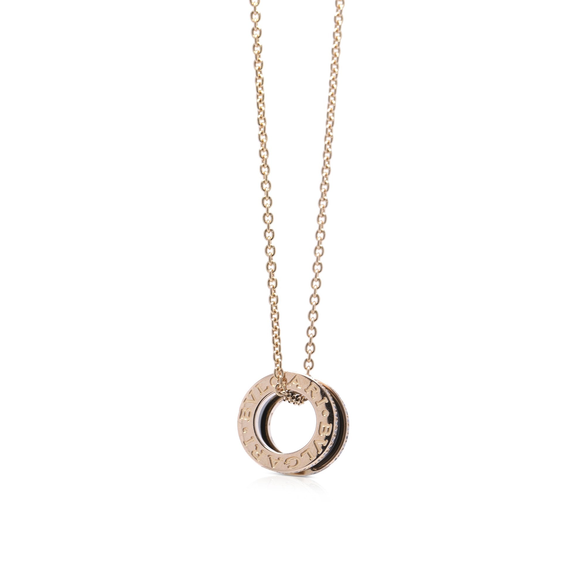 BVLGARI 18k Rose Gold B.Zero1 Pendant Necklace with Diamonds and Black Ceramic