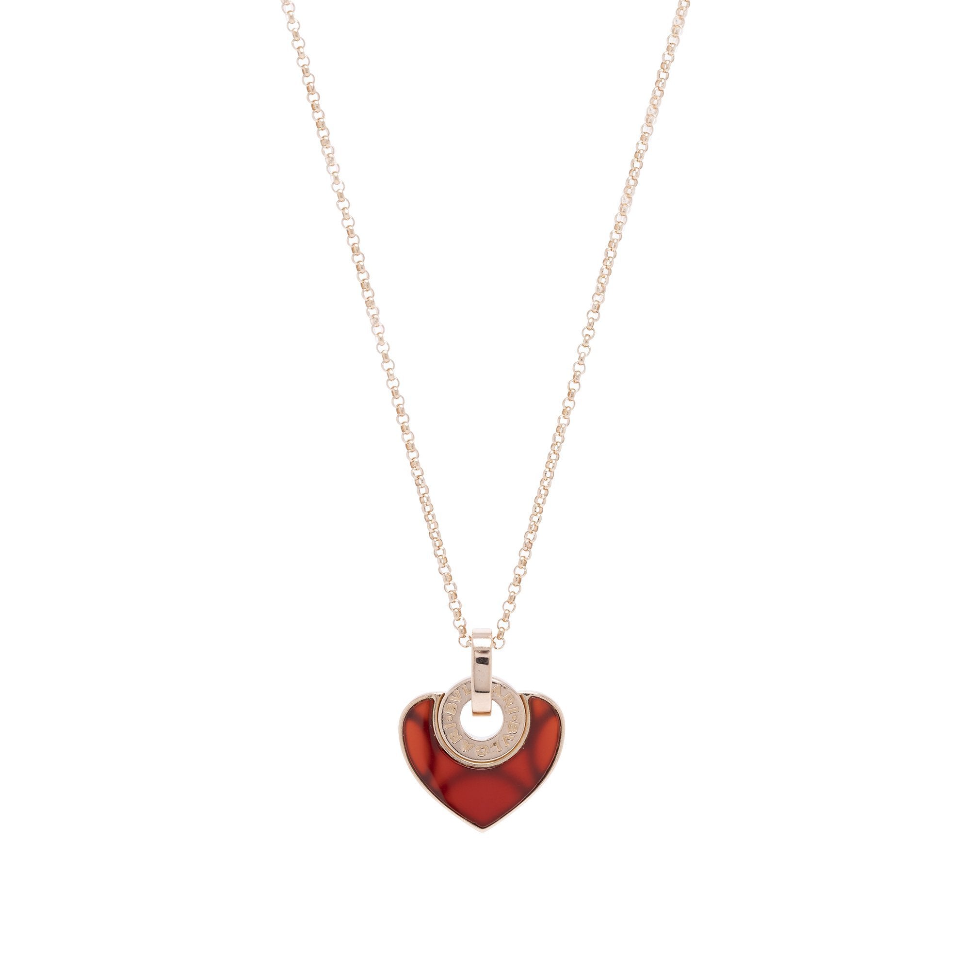 BVLGARI 18k Rose Gold Carnelian Cuore Pendant Necklace