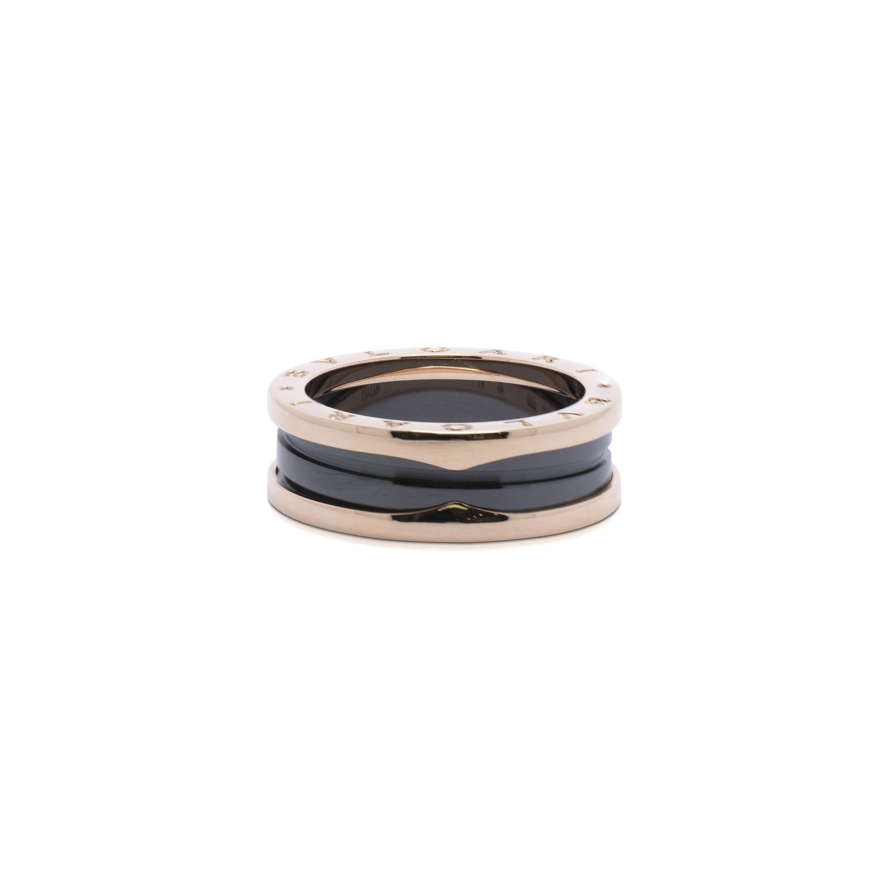 BVLGARI 18k Rose Gold and Black Ceramic B.Zero1 Two-Band Ring w/ Box & Receipt