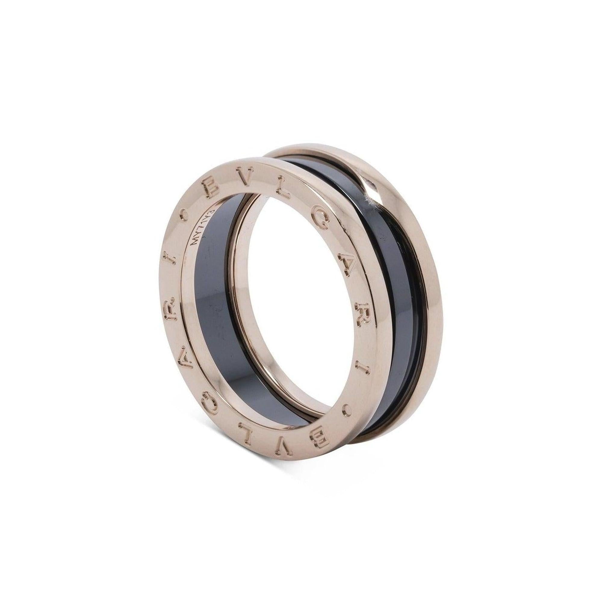 BVLGARI 18k Rose Gold and Black Ceramic B.Zero1 Two-Band Ring w/ Box & Receipt
