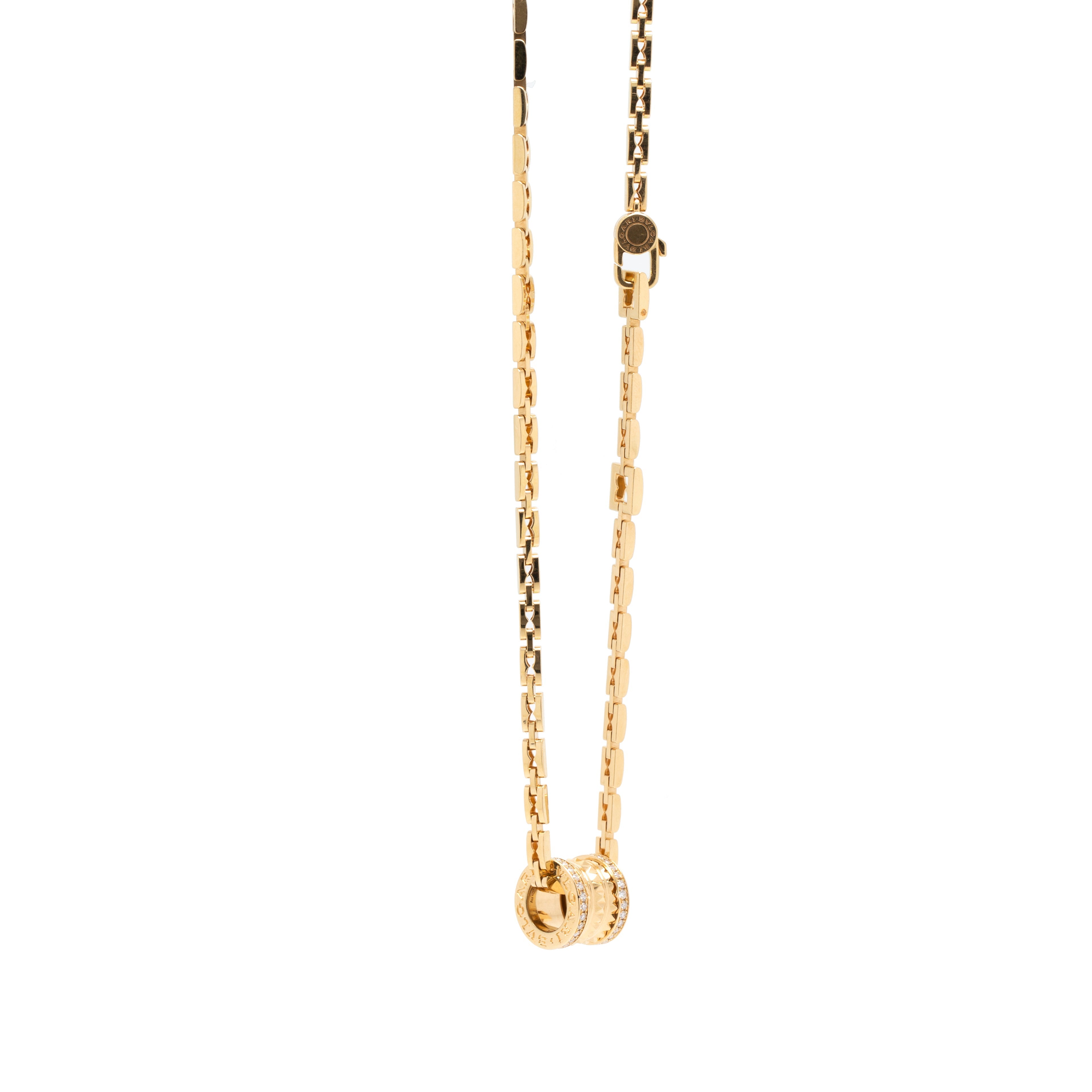 BVLGARI 18k Yellow Gold B.Zero1 Studded Spiral Diamond Pendant Necklace w/ Box & Authenticity Card