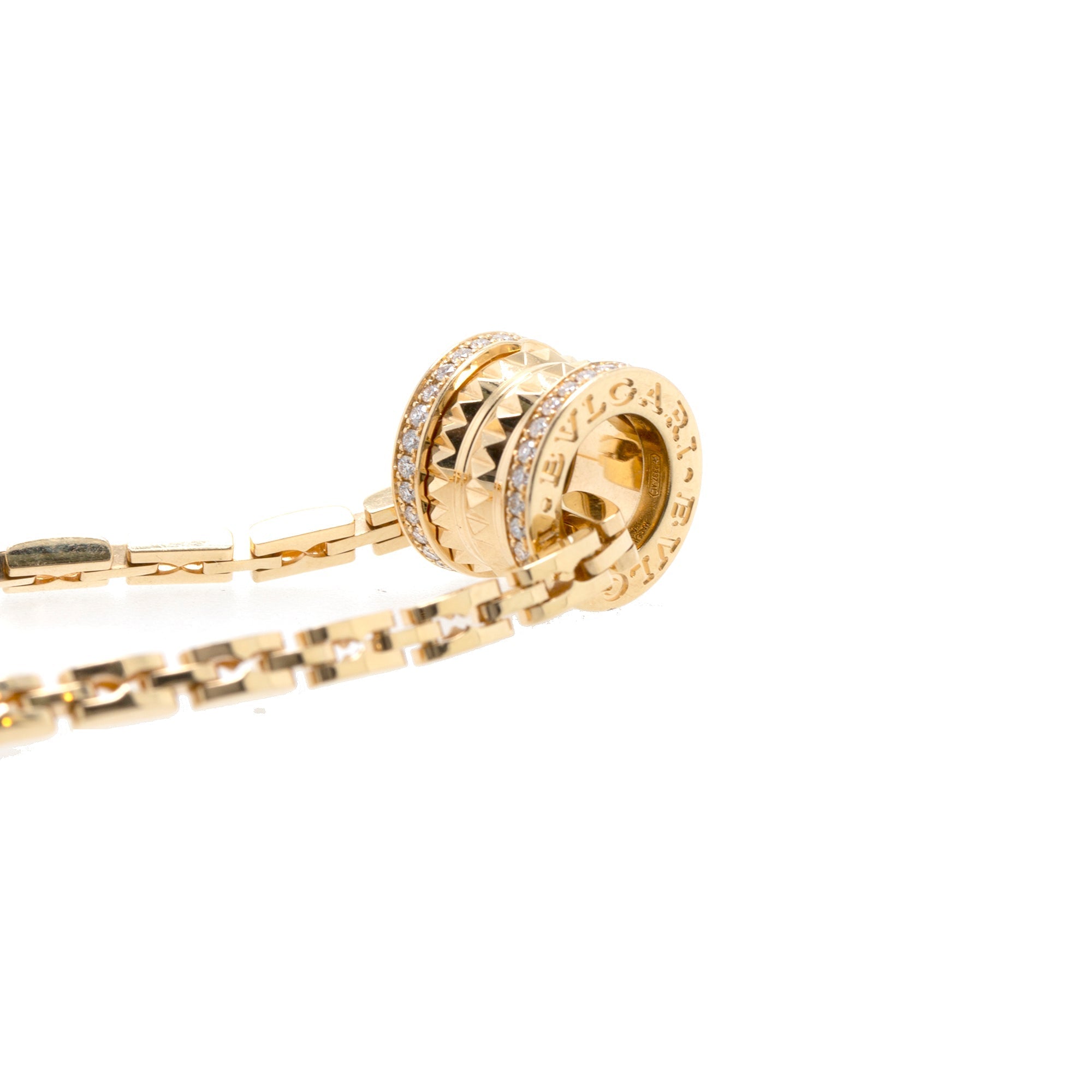 BVLGARI 18k Yellow Gold B.Zero1 Studded Spiral Diamond Pendant Necklace w/ Box & Authenticity Card