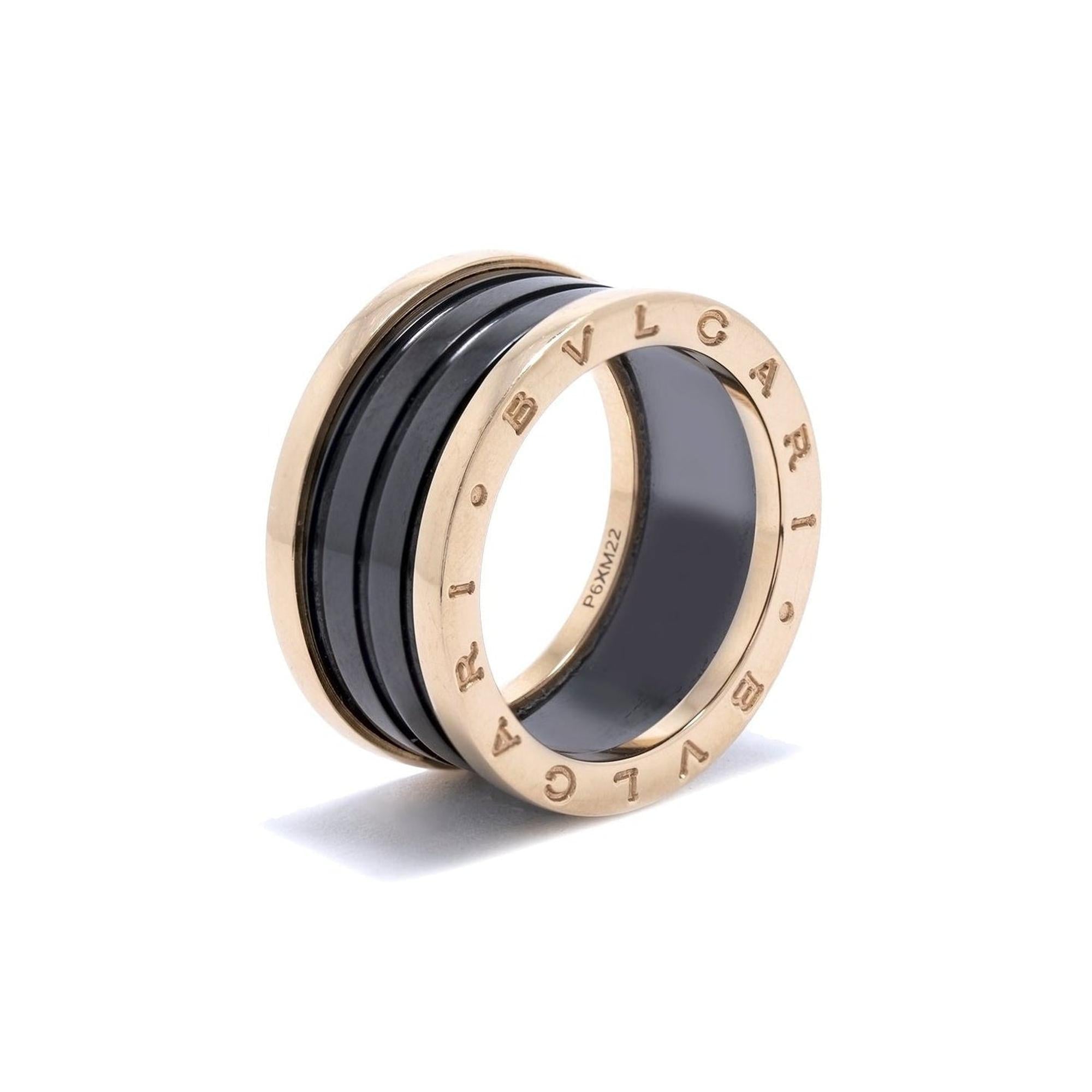 BVLGARI B.Zero1 Four-Band Ring with Rose Gold and Black Ceramic w/ Box