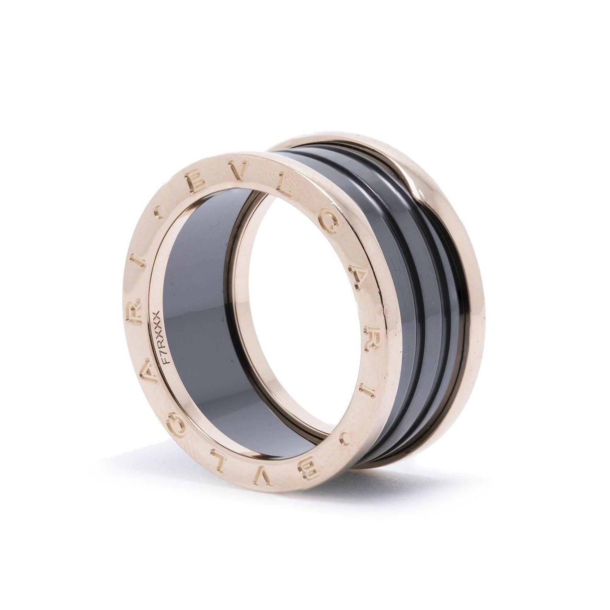BVLGARI B.Zero1 Four-Band Ring with Rose Gold and Black Ceramic