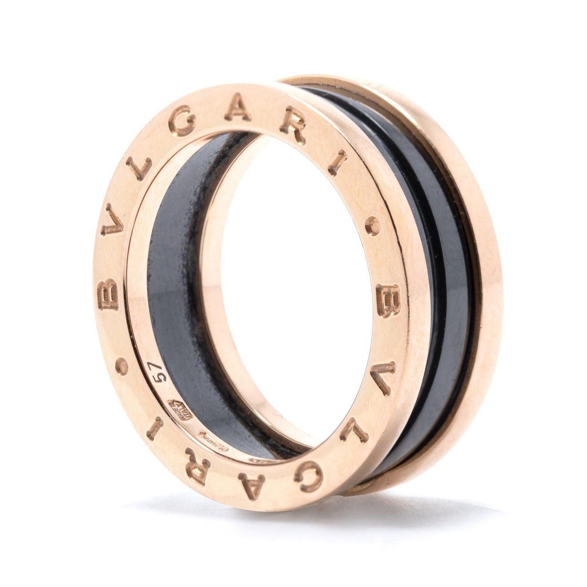 BVLGARI B.Zero1 Two-Band Ring with Rose Gold and Black Ceramic
