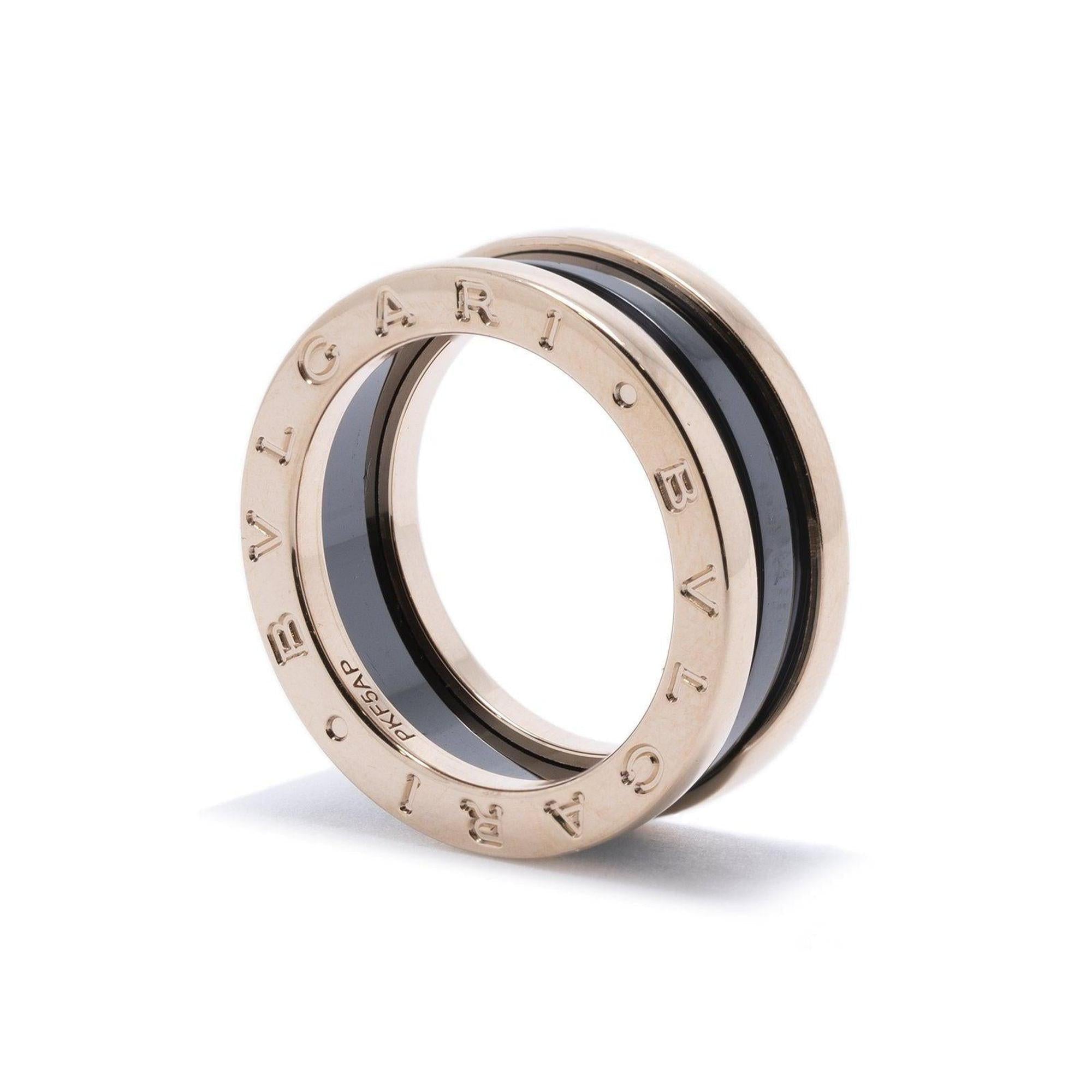 BVLGARI B.Zero1 Two-Band Ring with Rose Gold and Black Ceramic