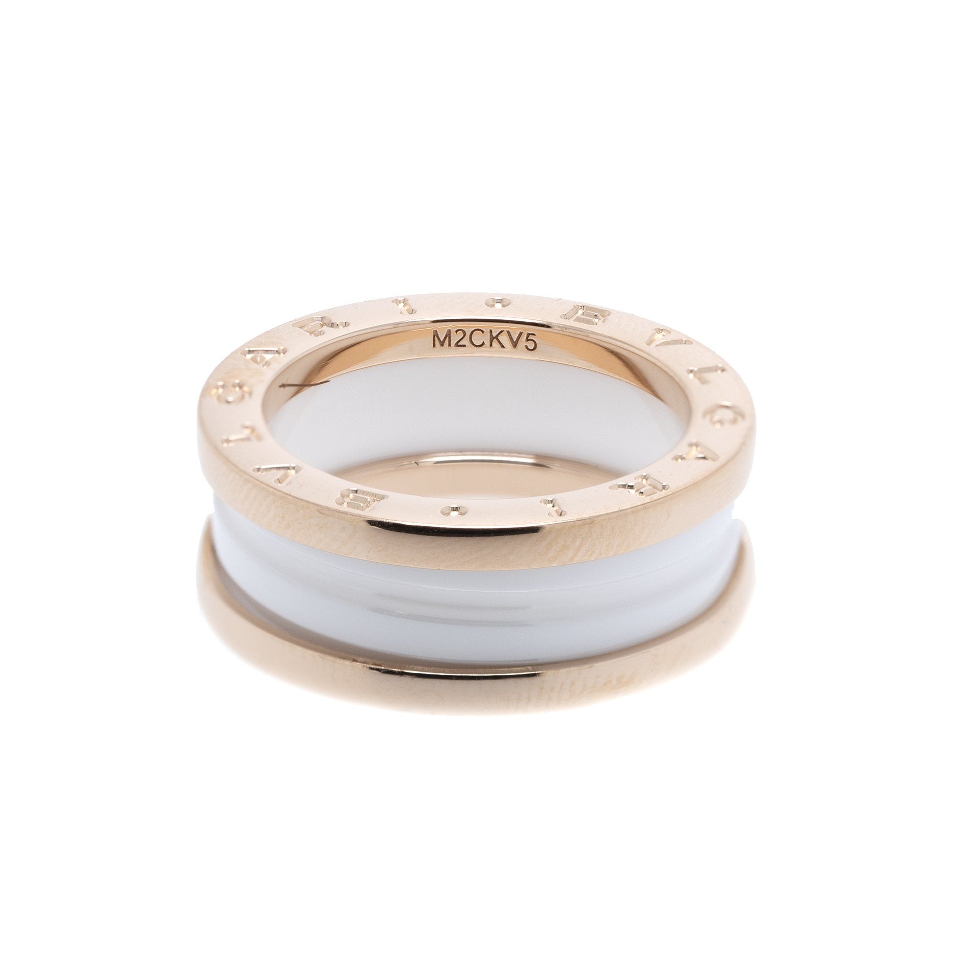 BVLGARI B.Zero1 Two-Band Ring with Rose Gold and White Ceramic