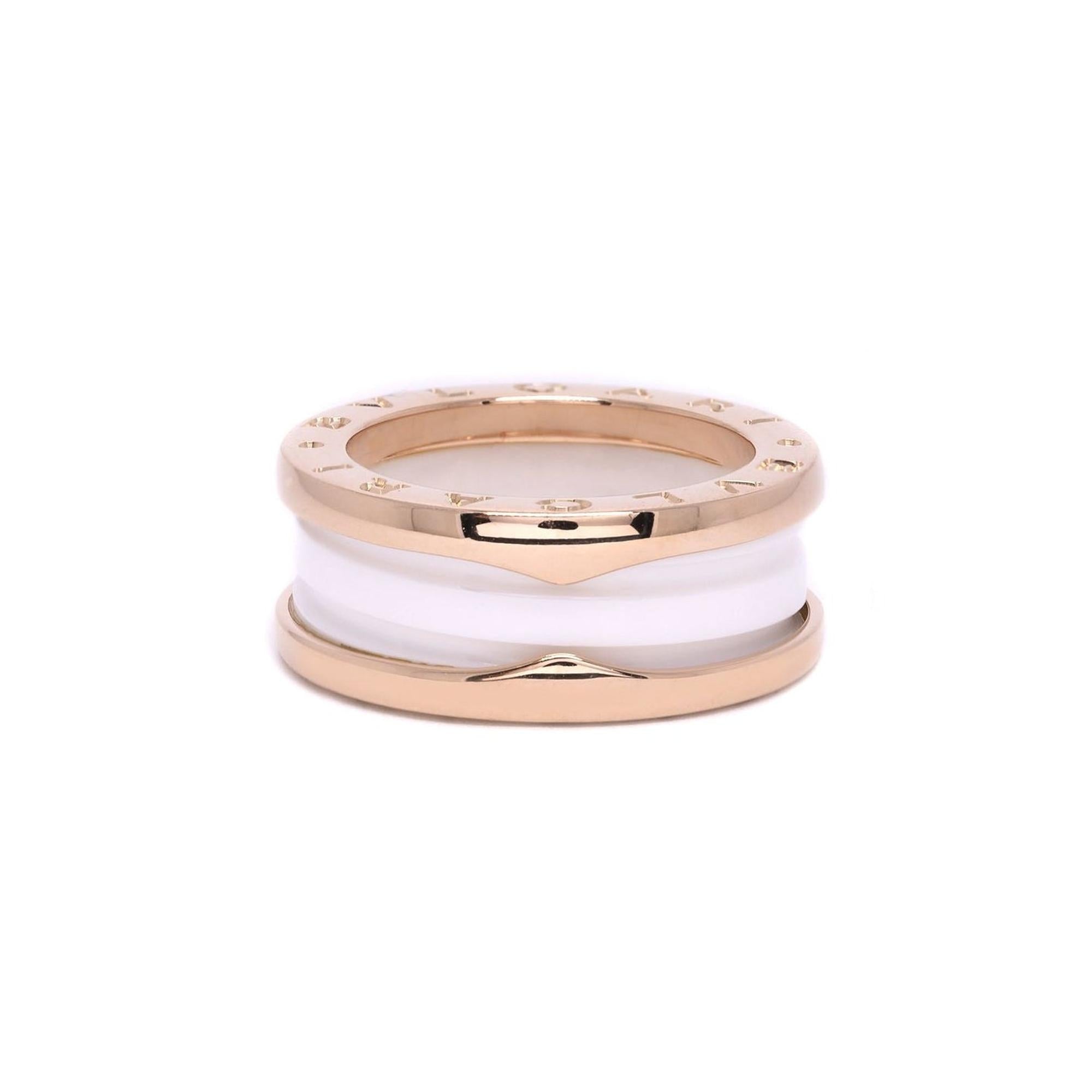 BVLGARI B.Zero1 Two-Band Ring with Rose Gold and White Ceramic w/ Box