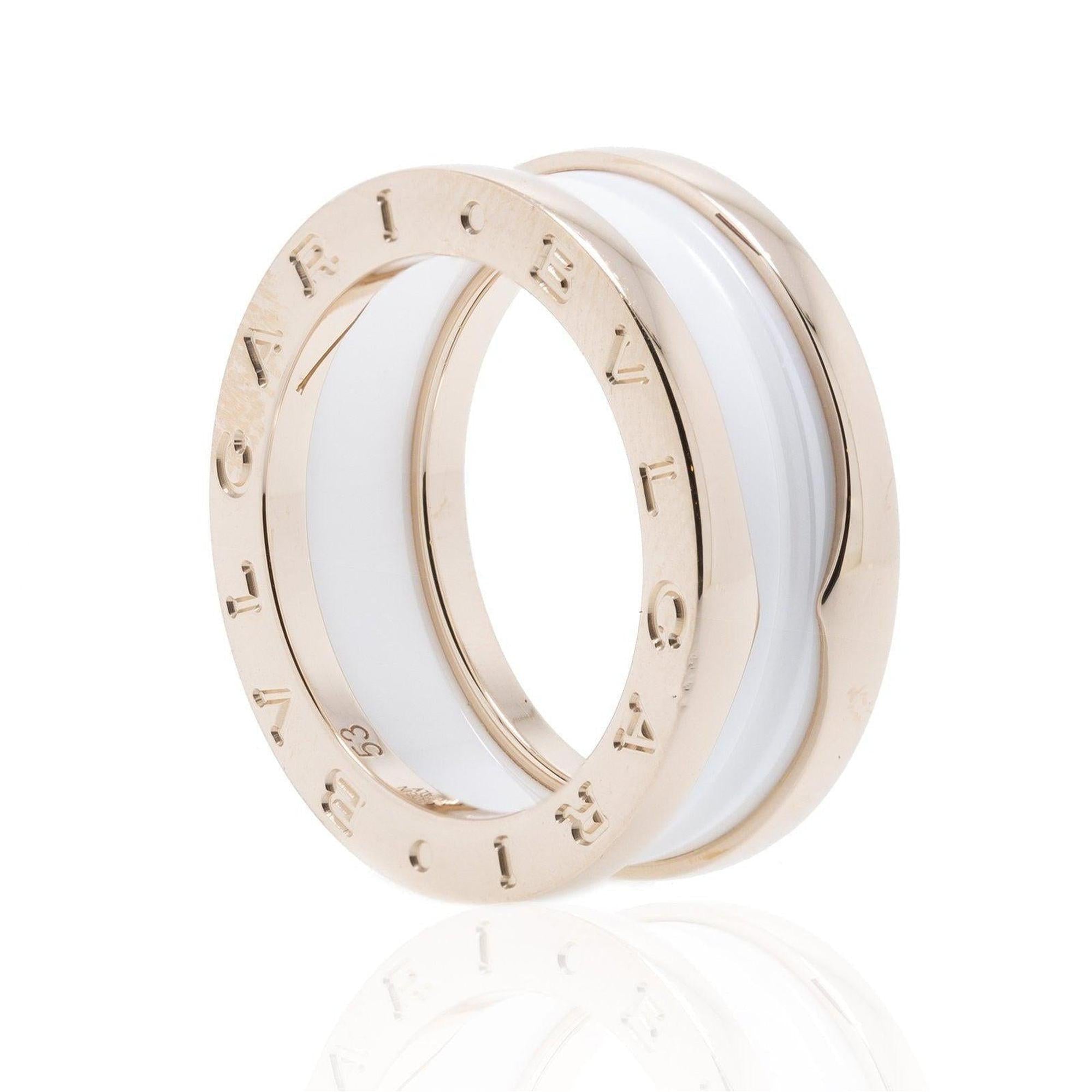 BVLGARI B.Zero1 Two-Band Ring with Rose Gold and White Ceramic