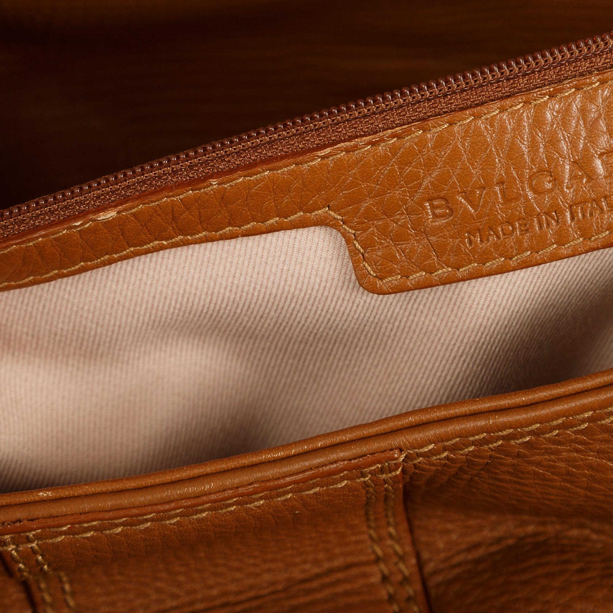 BVLGARI Brown Leather Leoni Satchel w/ Strap