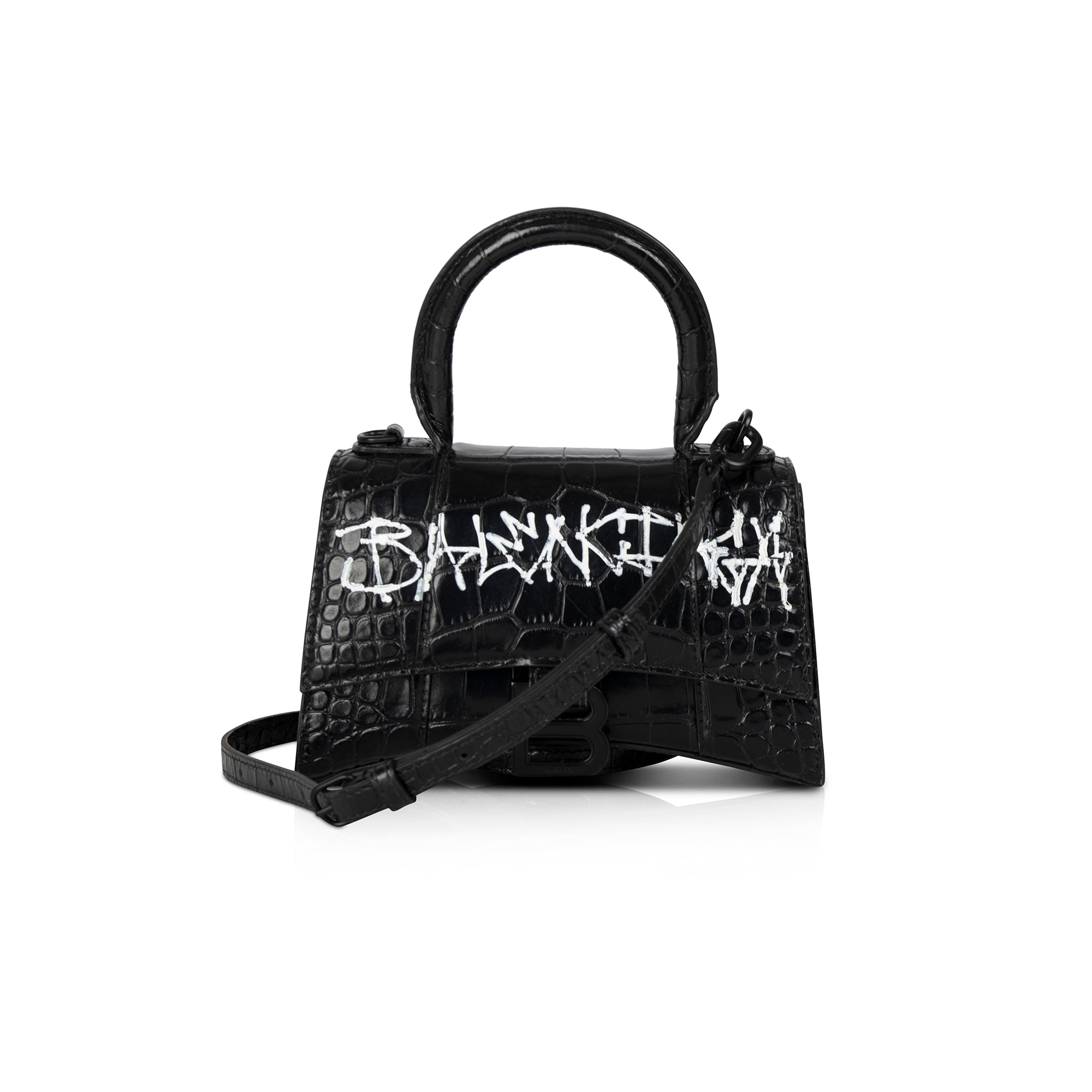 Balenciaga Croc-Embossed Graffiti Hourglass XS Top Handle Bag w/ Box
