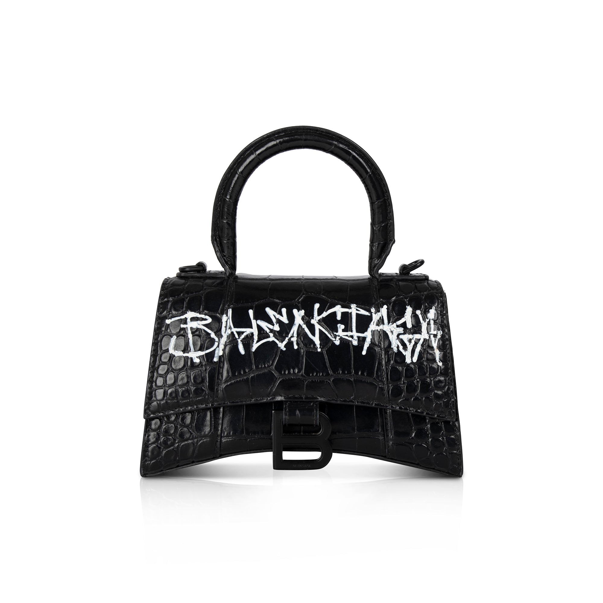 Balenciaga Croc-Embossed Graffiti Hourglass XS Top Handle Bag w/ Box