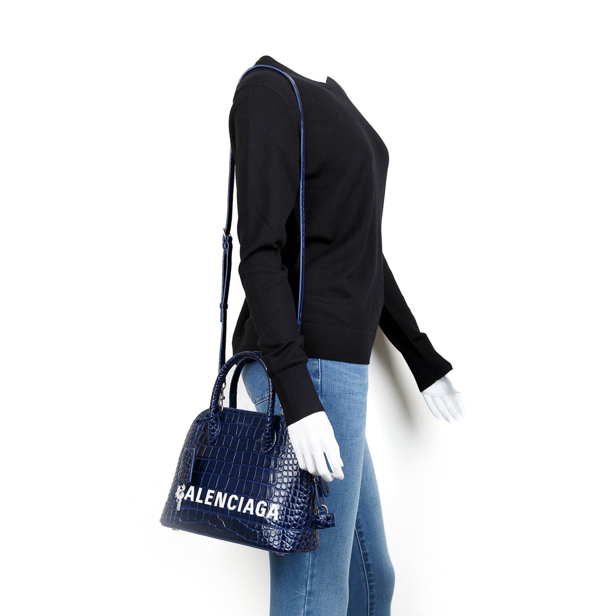 Balenciaga Croc Embossed Ville S Top Handle Bag w/ Strap