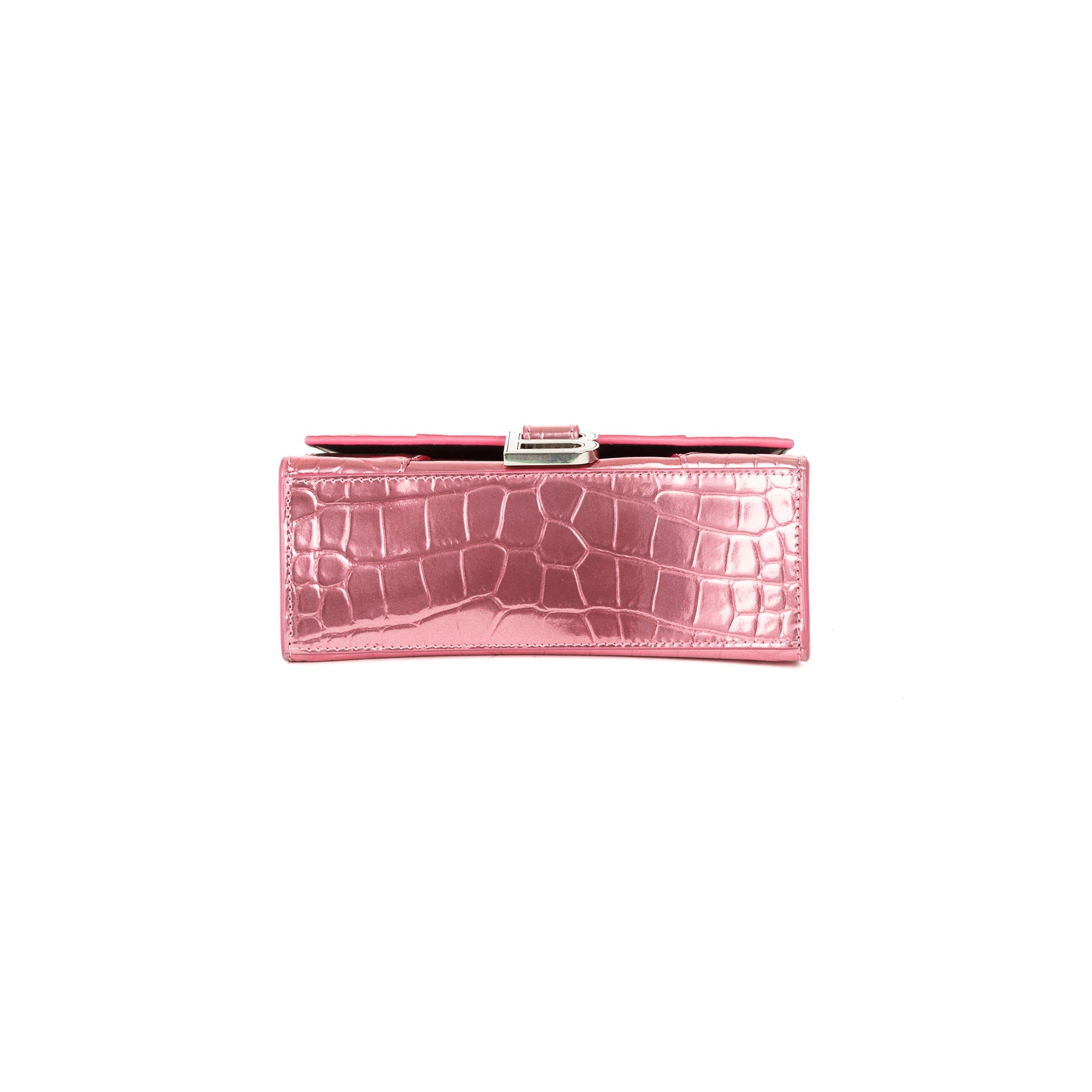 Balenciaga Pink Metallic Croc-Embossed Hourglass XS Top Handle Bag w/ Strap