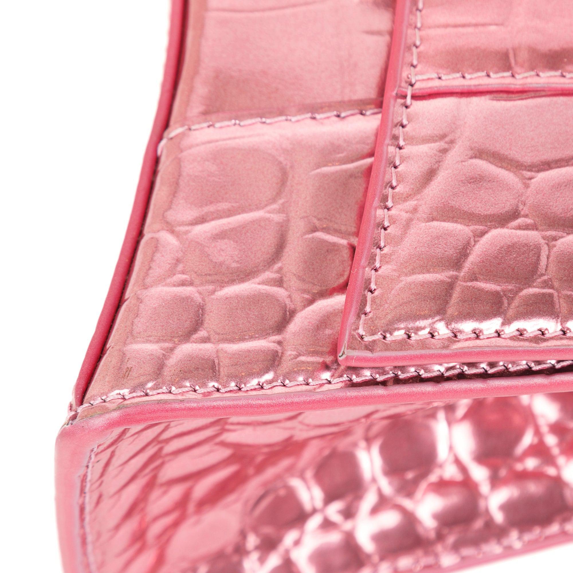 Balenciaga Pink Metallic Croc-Embossed Hourglass XS Top Handle Bag w/ Strap