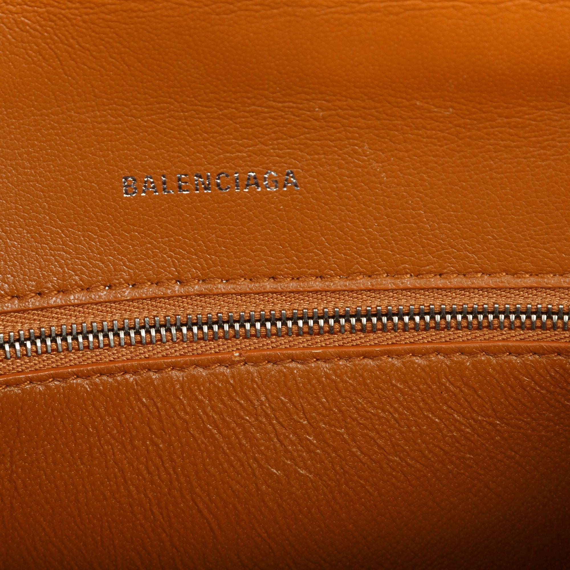 Balenciaga Small Brown Croc-Embossed Hourglass Top Handle Bag W/ Strap