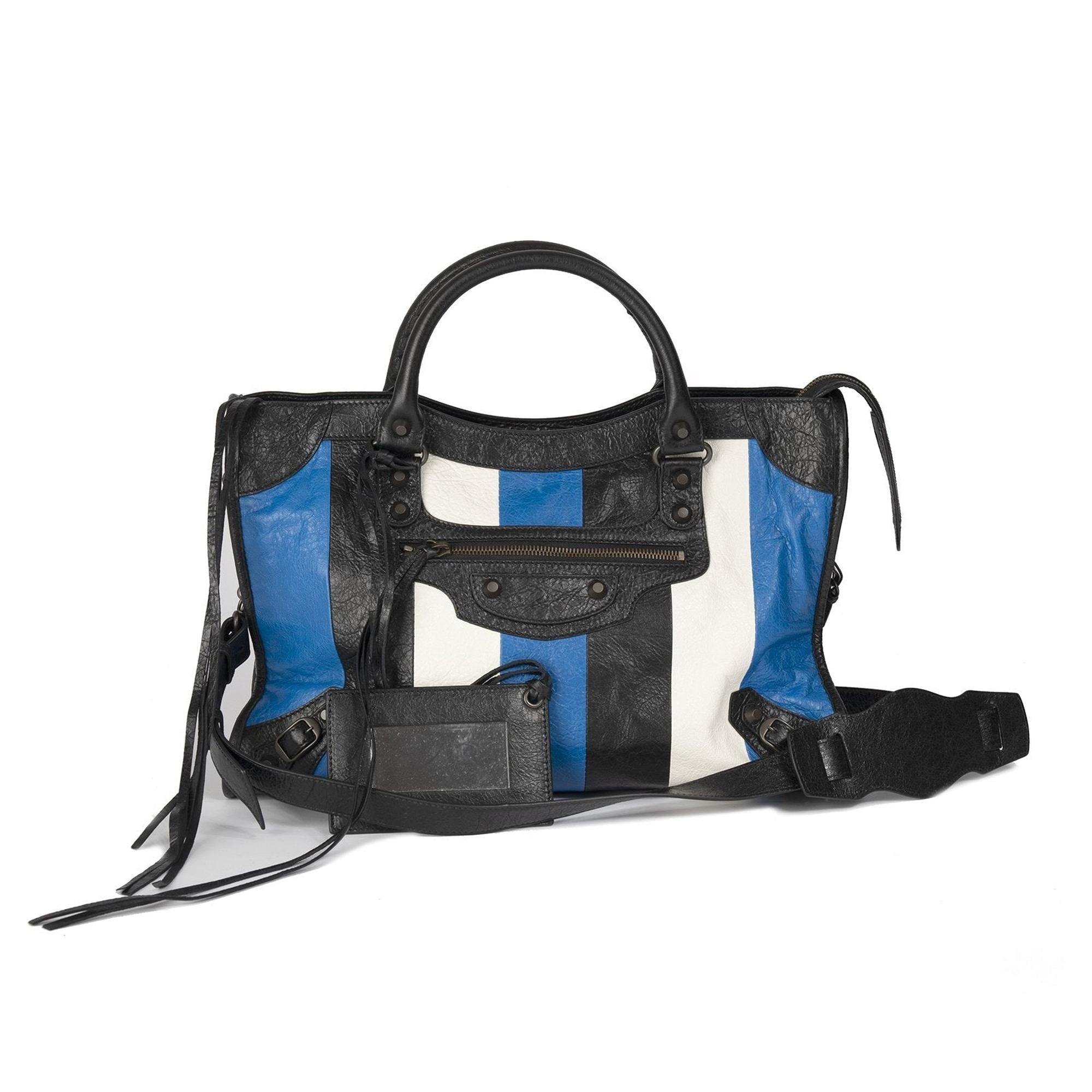 Balenciaga Striped Motocross Classic City Bag