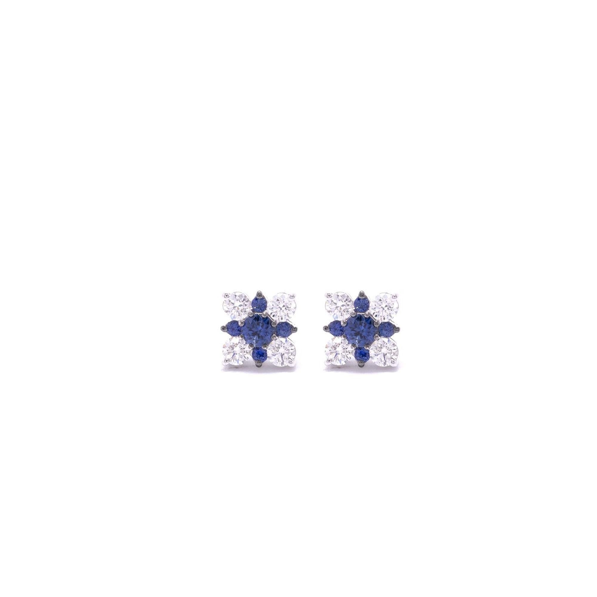Birks 18k White Diamond & Blue Sapphire Earrings