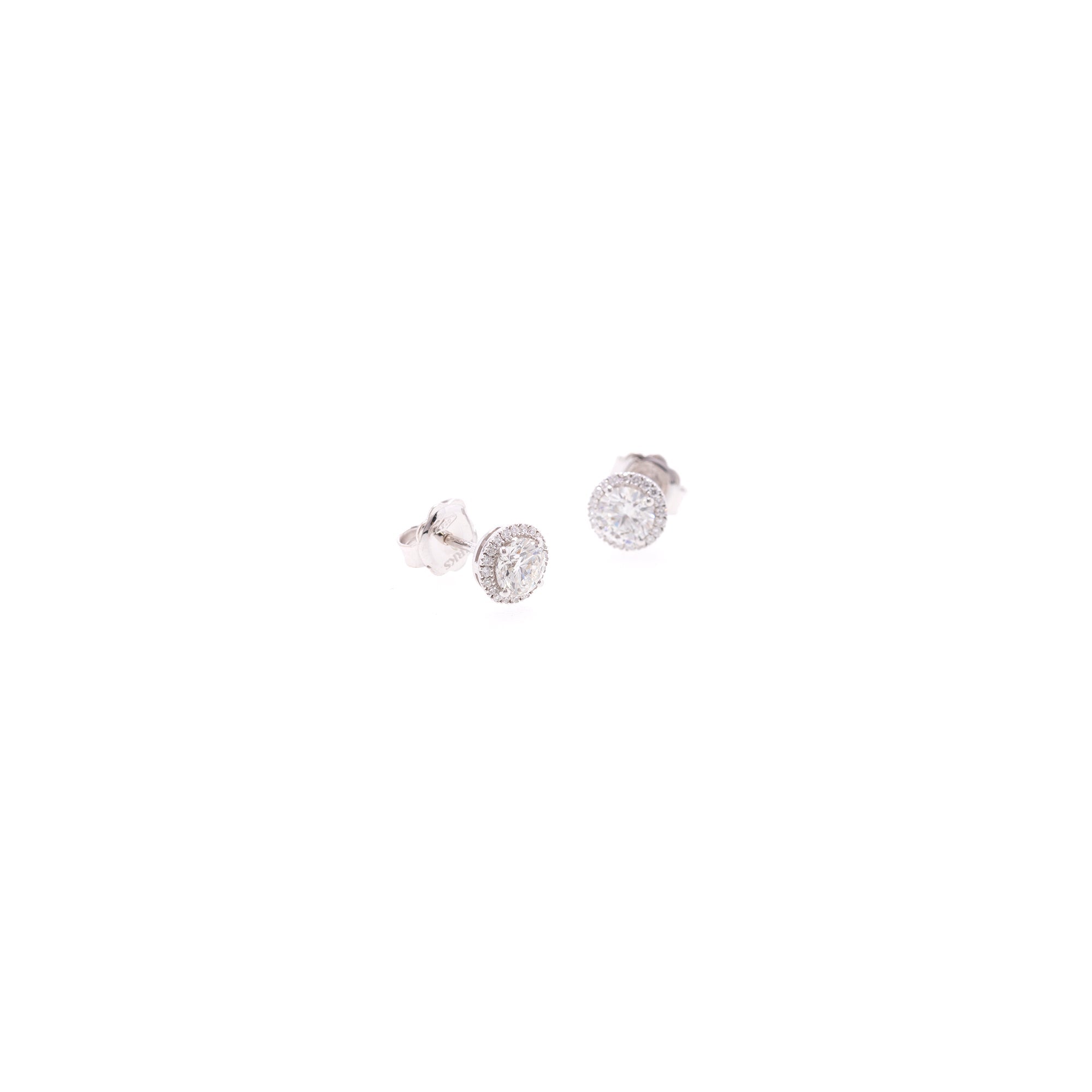 Birks 18k White Gold Halo Design Diamond Stud Earrings