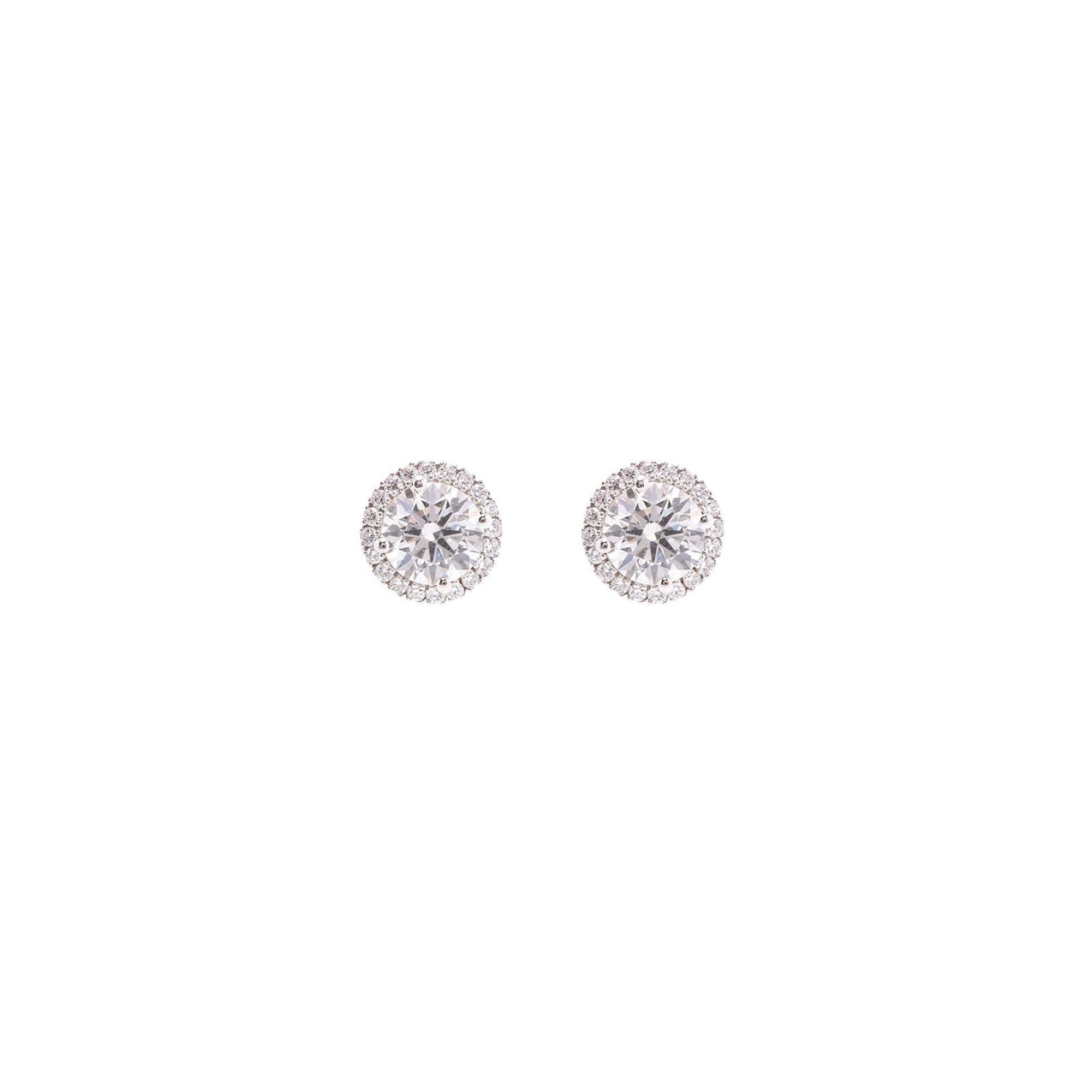 Birks 18k White Gold Halo Design Diamond Stud Earrings