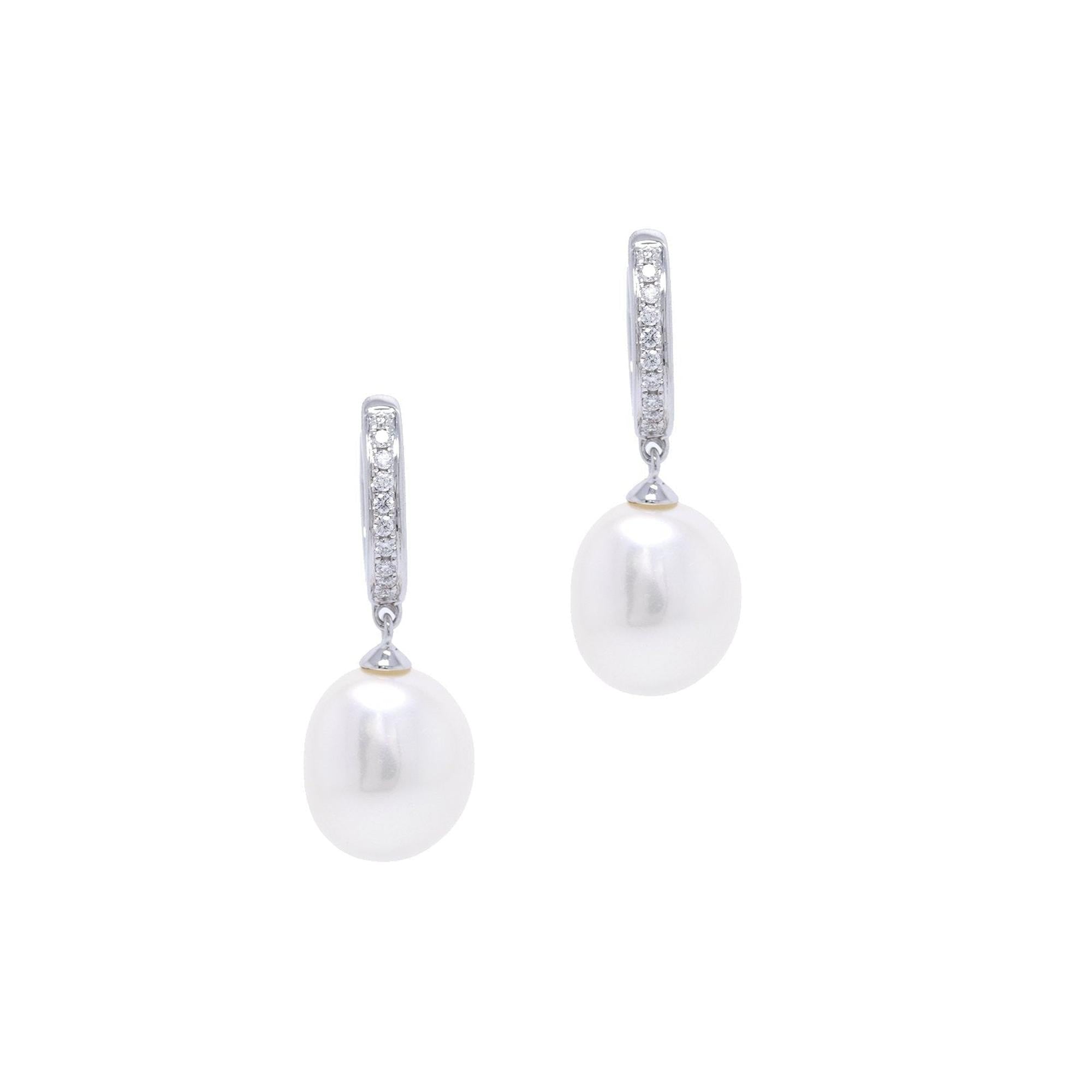 Birks 18k White Gold Pearl & Diamond Drop Earrings