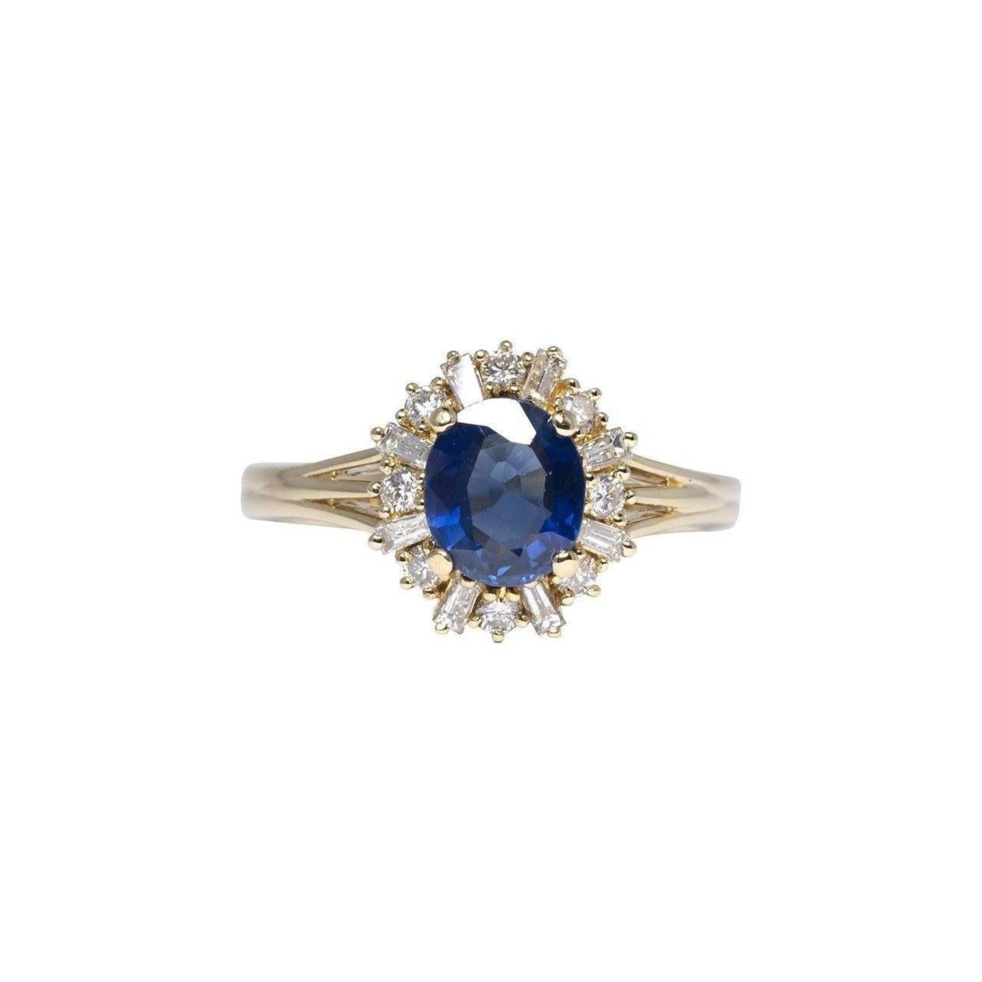 Blue Sapphire and Diamond Ring