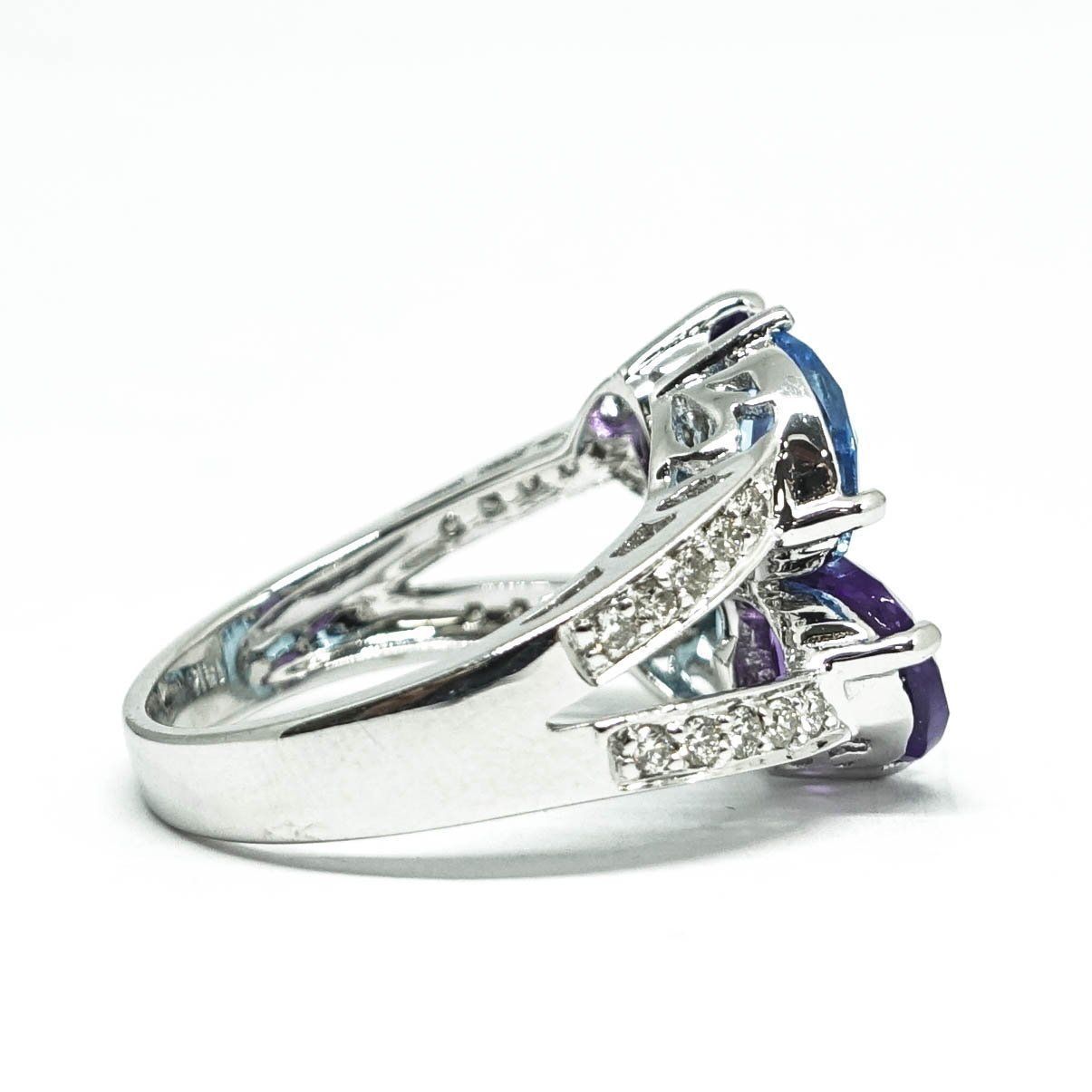 Blue Topaz, Amethyst, and Diamond Cocktail Ring