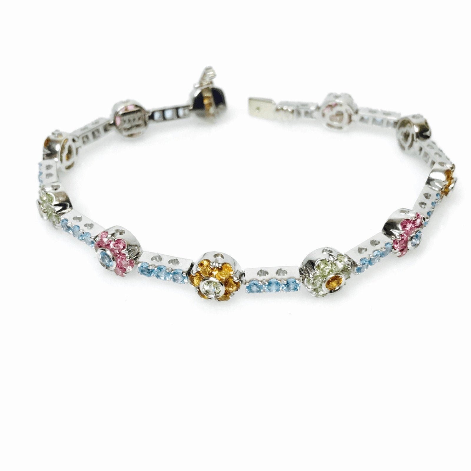 Blue Topaz, Pink Tourmaline, Prasiolite, and Citrine Bracelet in 18kt White Gold