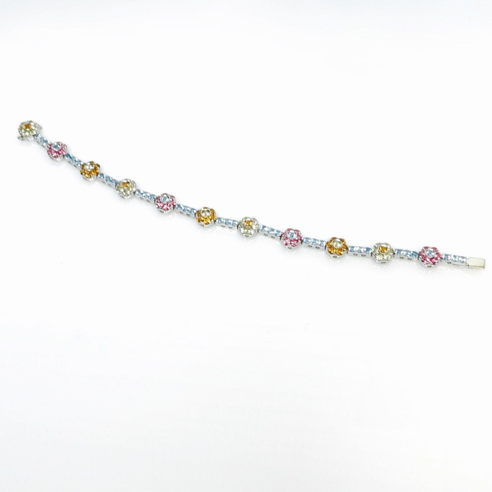 Blue Topaz, Pink Tourmaline, Prasiolite, and Citrine Bracelet in 18kt White Gold