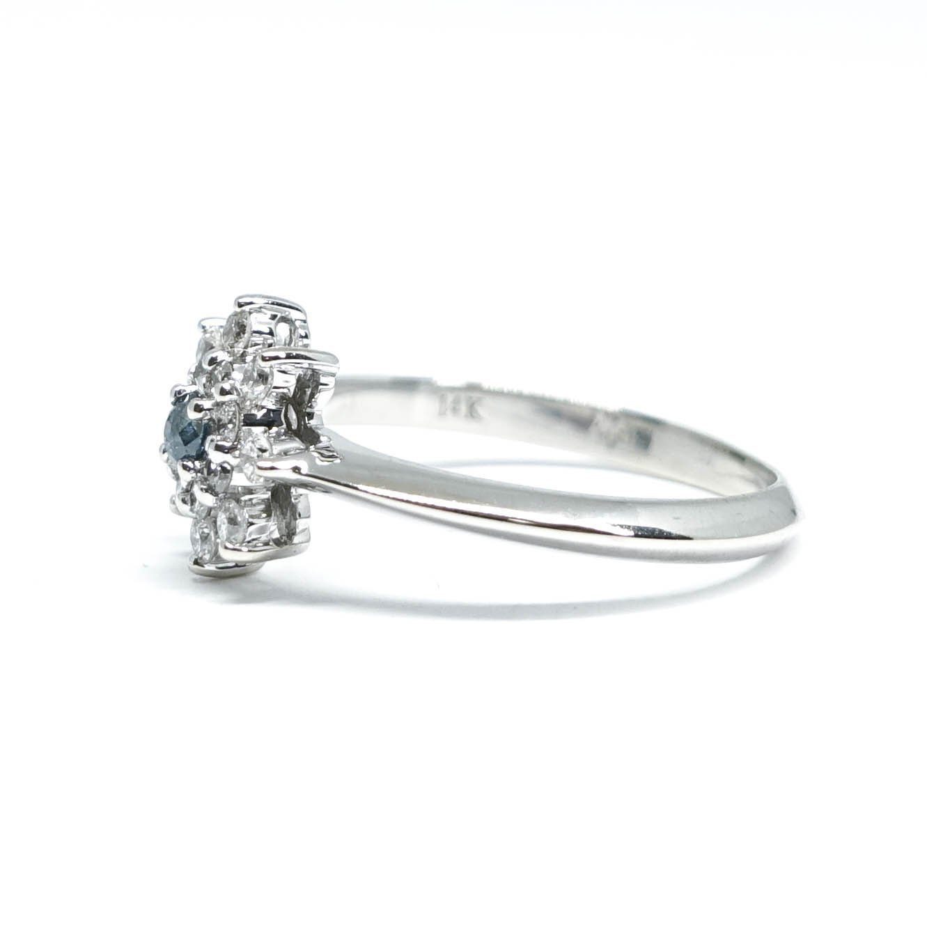 Blue and White Diamond Cluster Ring