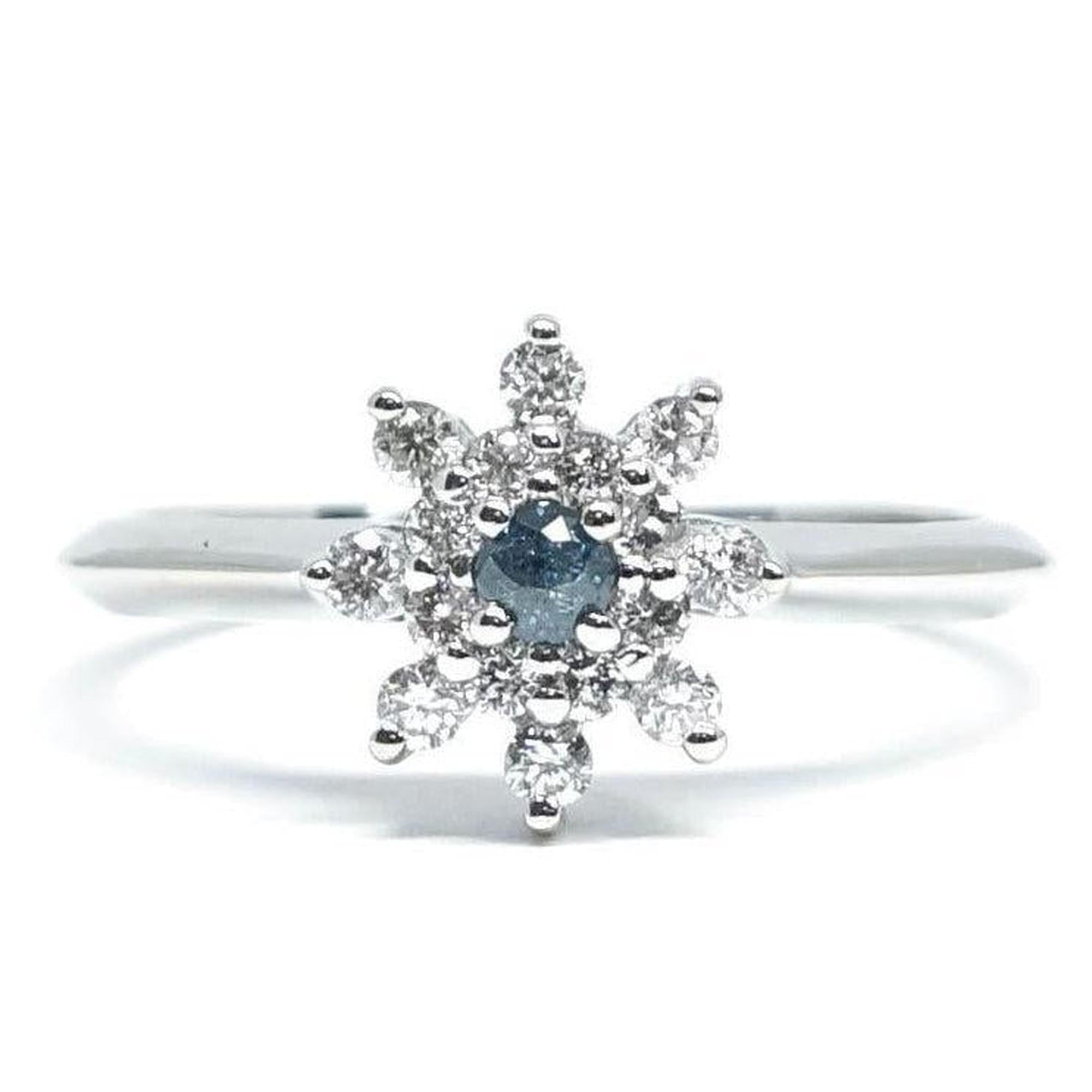 Blue and White Diamond Cluster Ring