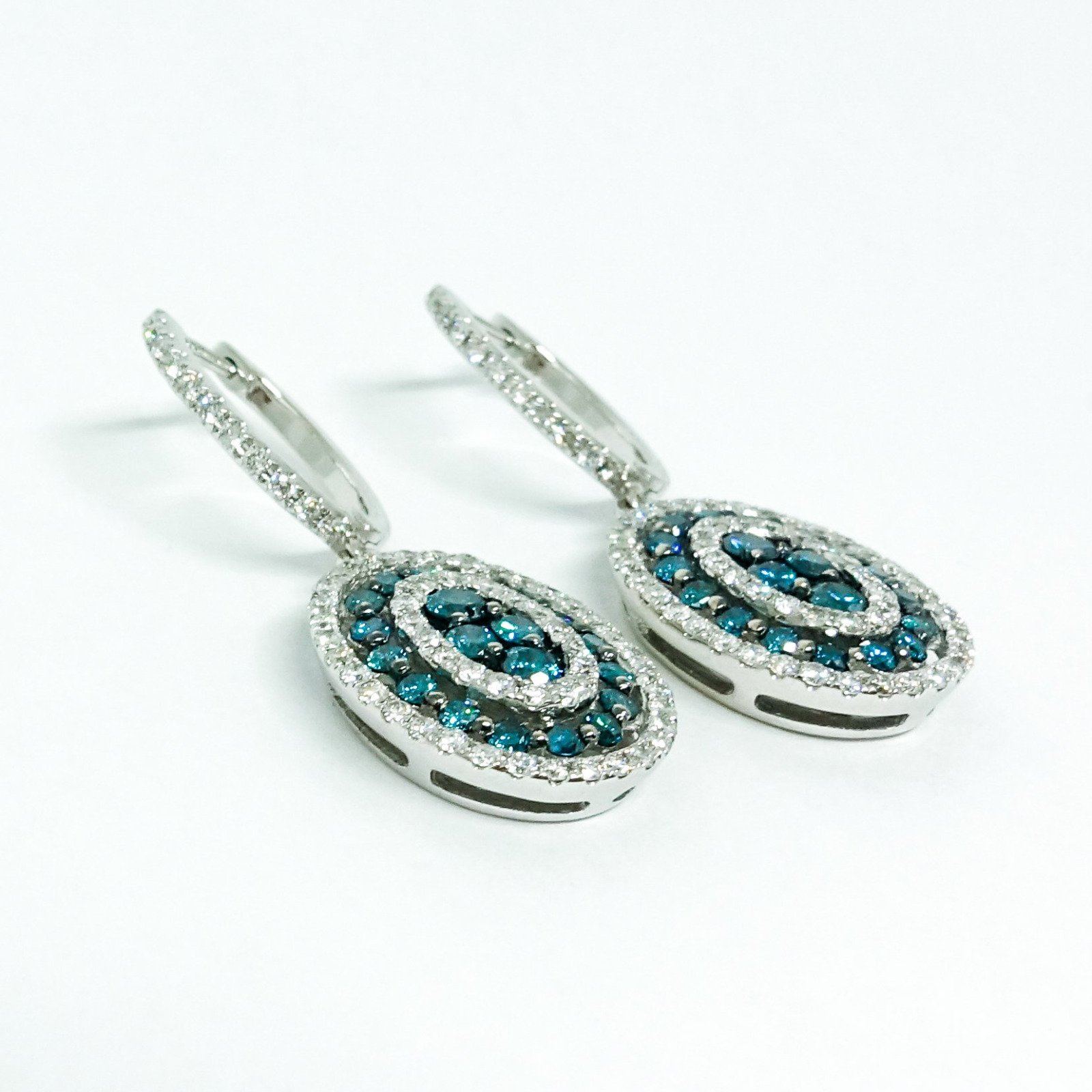 Blue and White Diamond Drop Earrings
