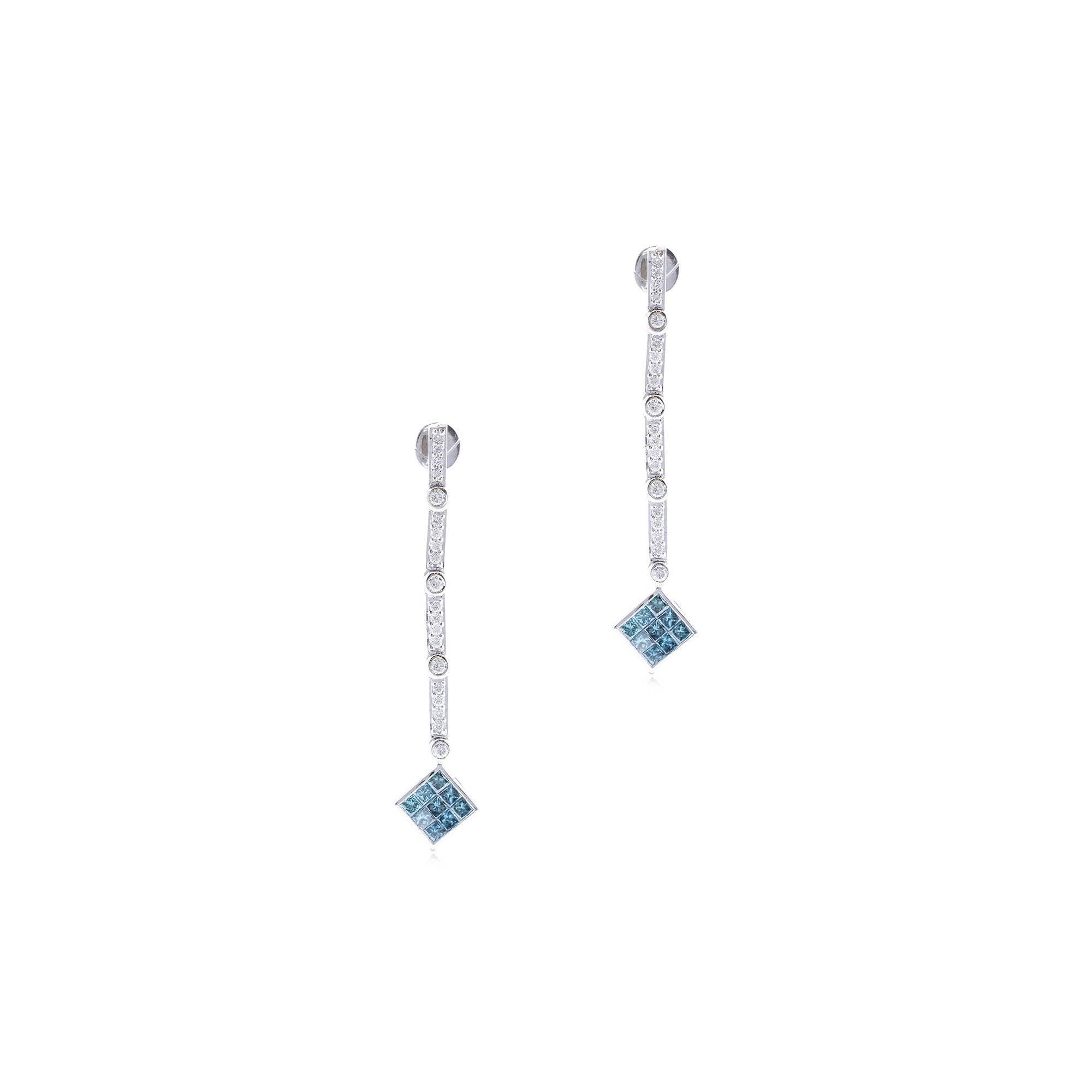 Blue and White Diamond Drop Earrings