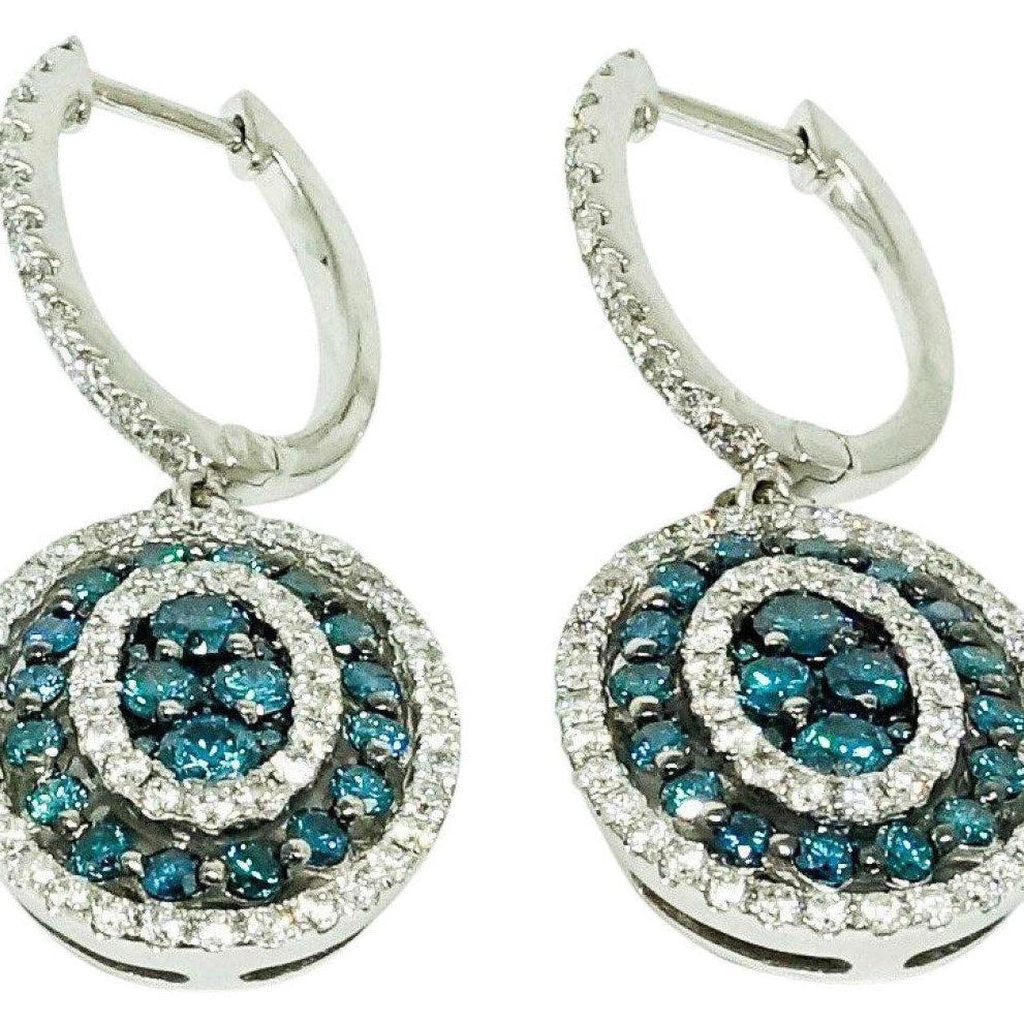 Blue and White Diamond Drop Earrings