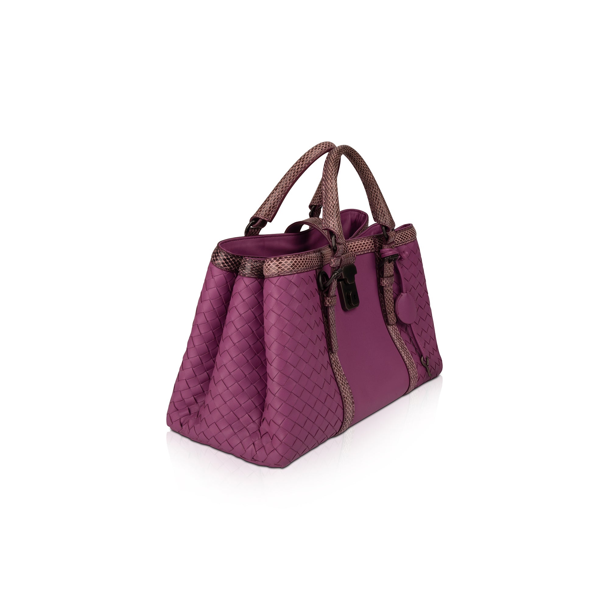 Bottega Veneta Snakeskin Trimmed Intrecciato Roma Bag